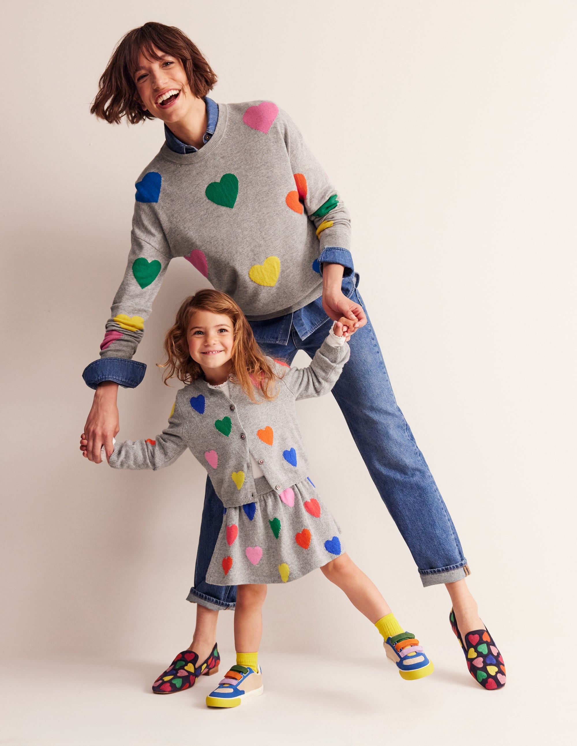 Knitted Flare Skirt-Grey Multi Hearts - Image 1