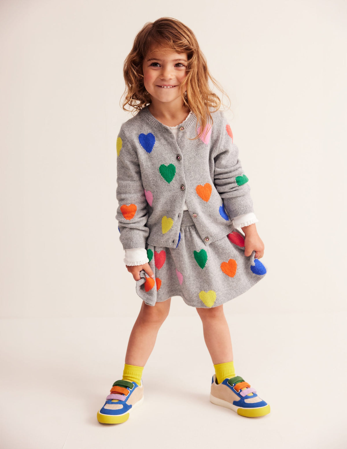 Knitted Flare Skirt-Grey Multi Hearts - Image 3