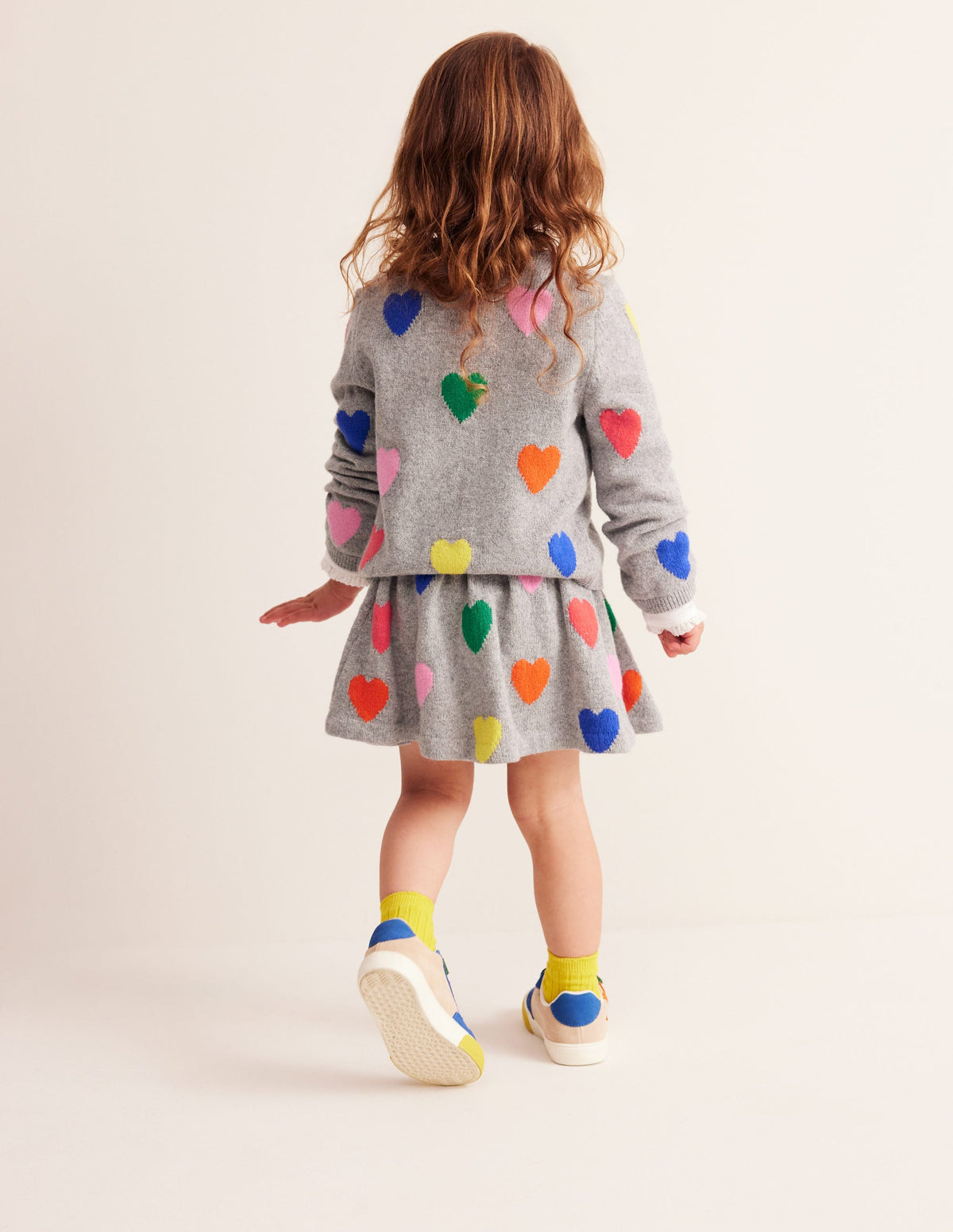 Knitted Flare Skirt-Grey Multi Hearts - Image 4