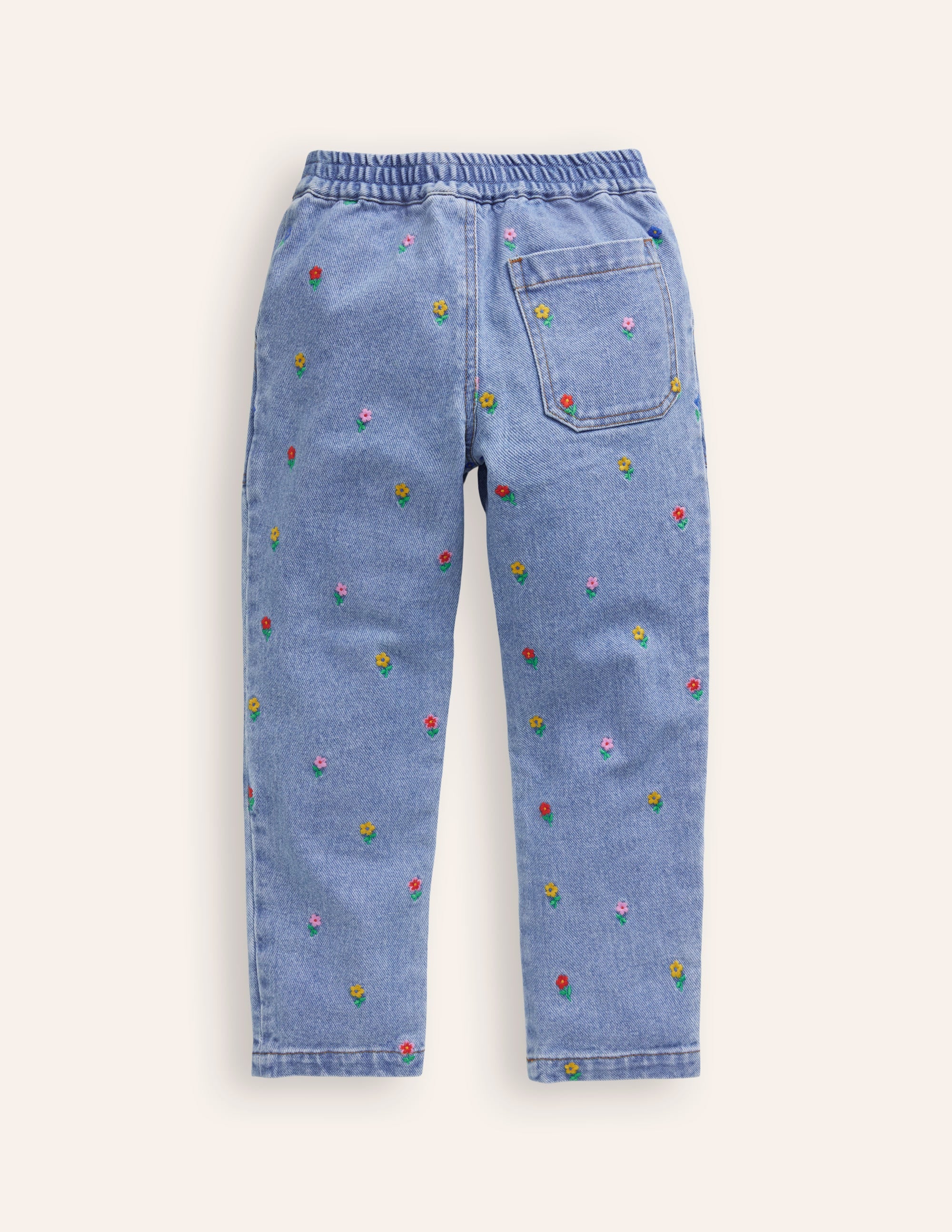 Embroidered Pull-On Trousers-Denim Floral Embroidery - Image 2