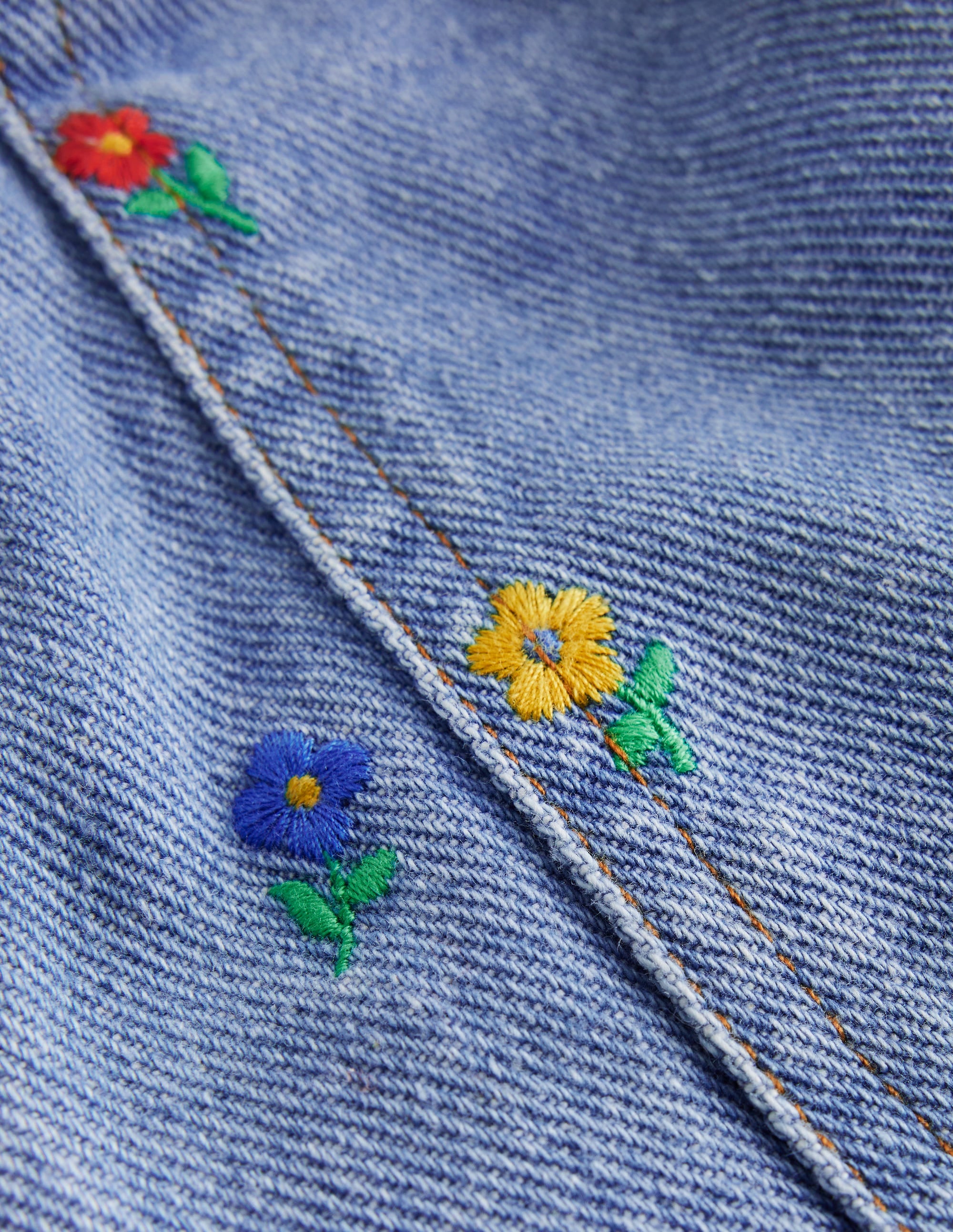 Embroidered Pull-On Trousers-Denim Floral Embroidery - Image 3