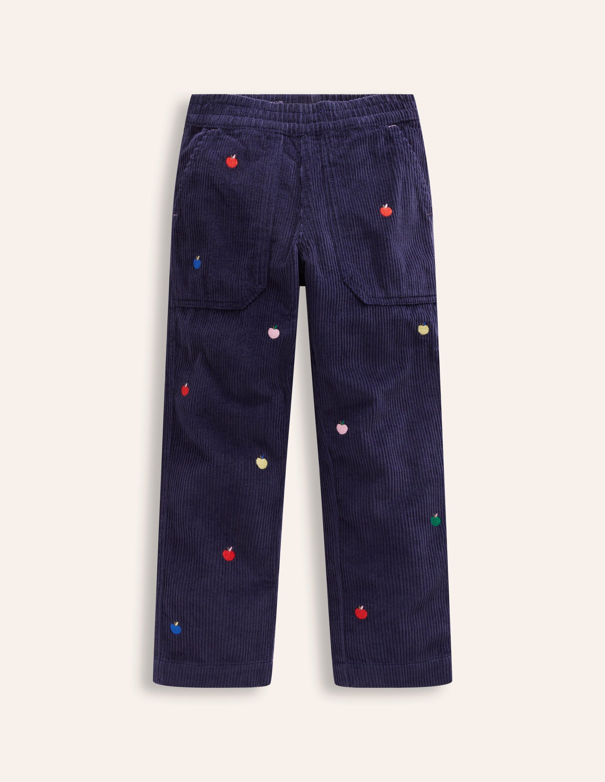 Embroidered Pull-On Trousers-College Navy Apples-3