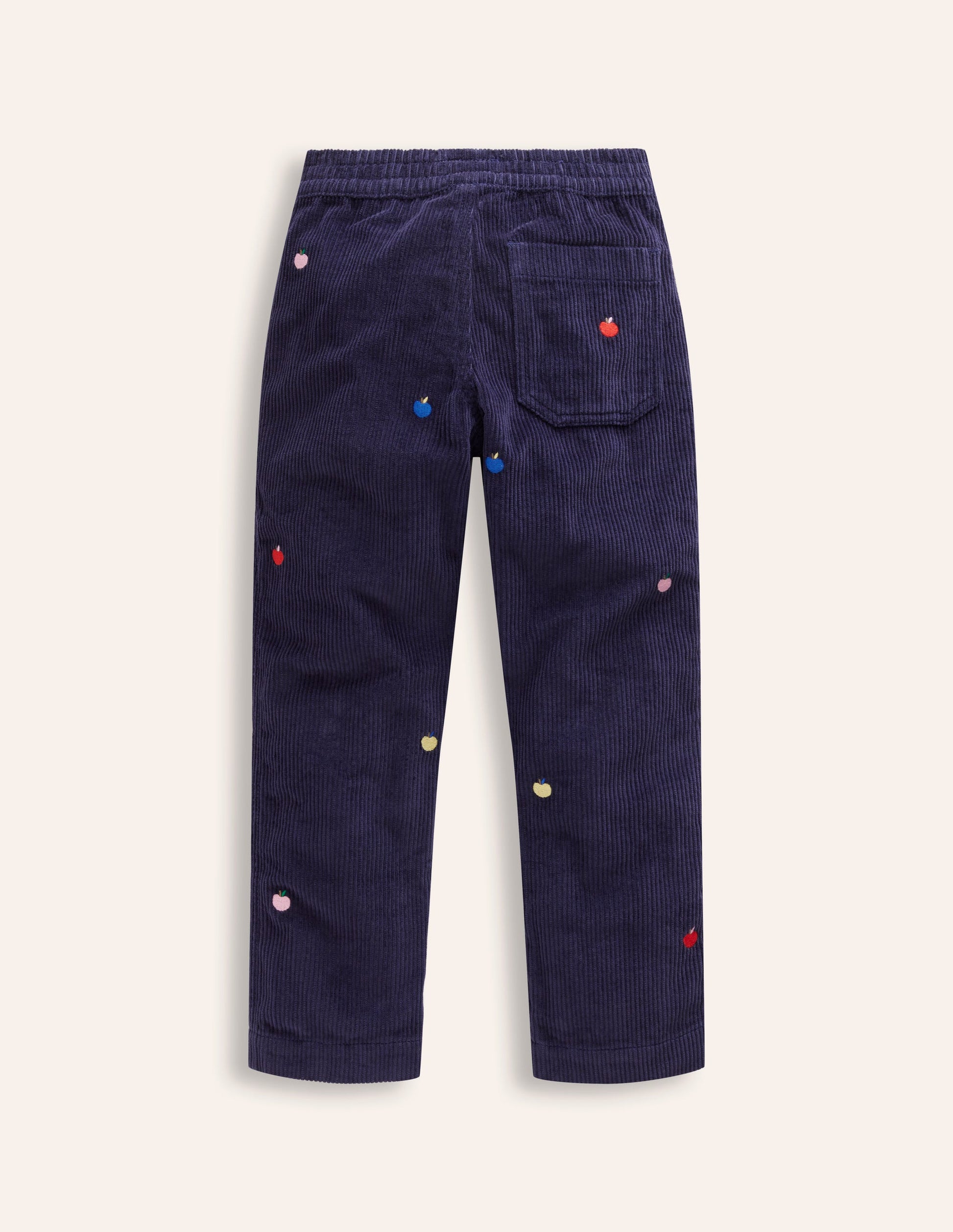 Embroidered Pull-On Trousers-College Navy Apples-4