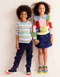 Embroidered Pull-On Trousers-College Navy Apples