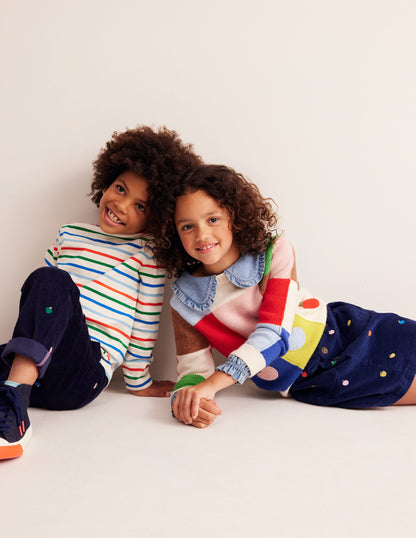 Embroidered Pull-On Trousers-College Navy Apples-2