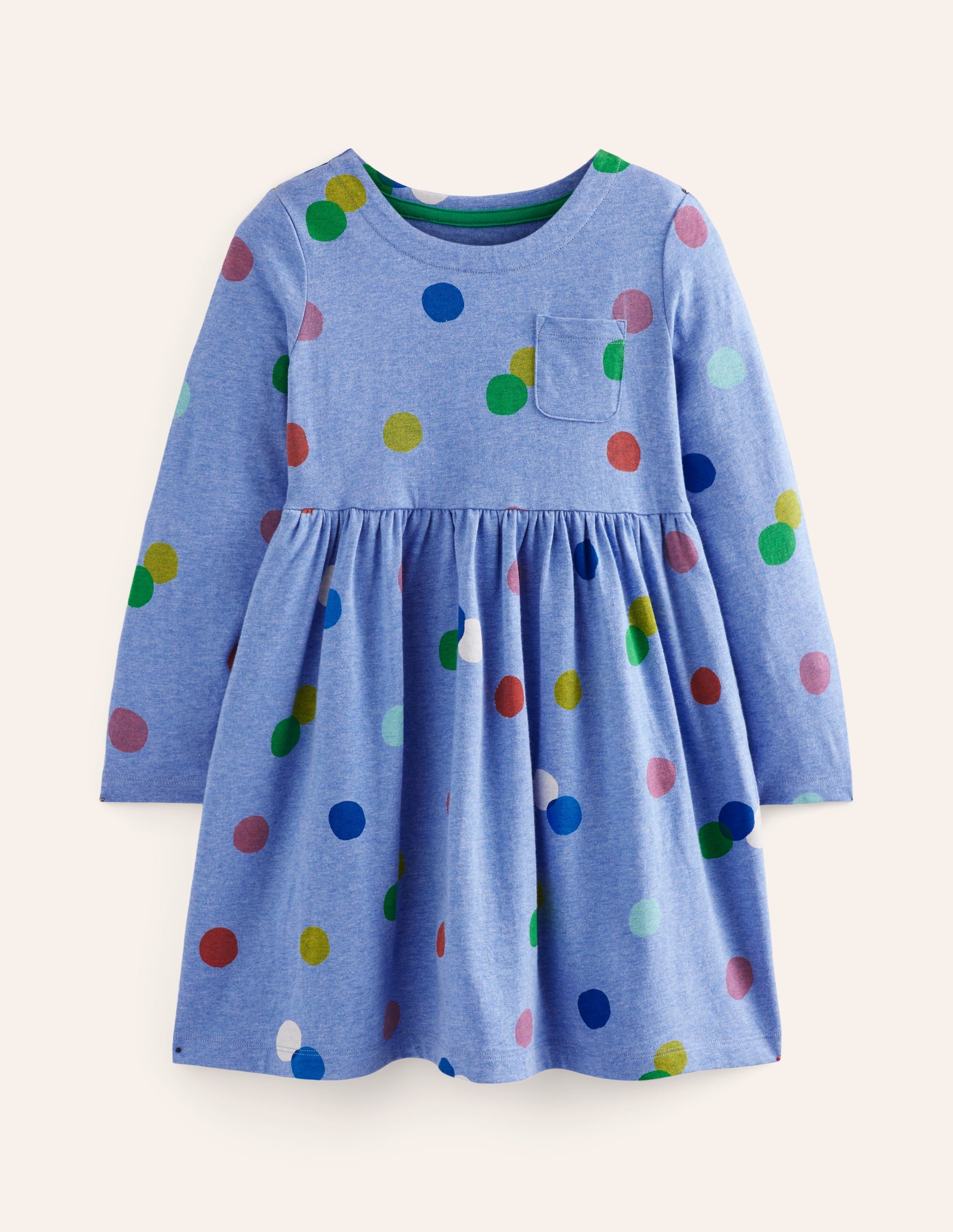 Long-Sleeved Fun Jersey Dress-Blue Marl Painted Spot - Image 1