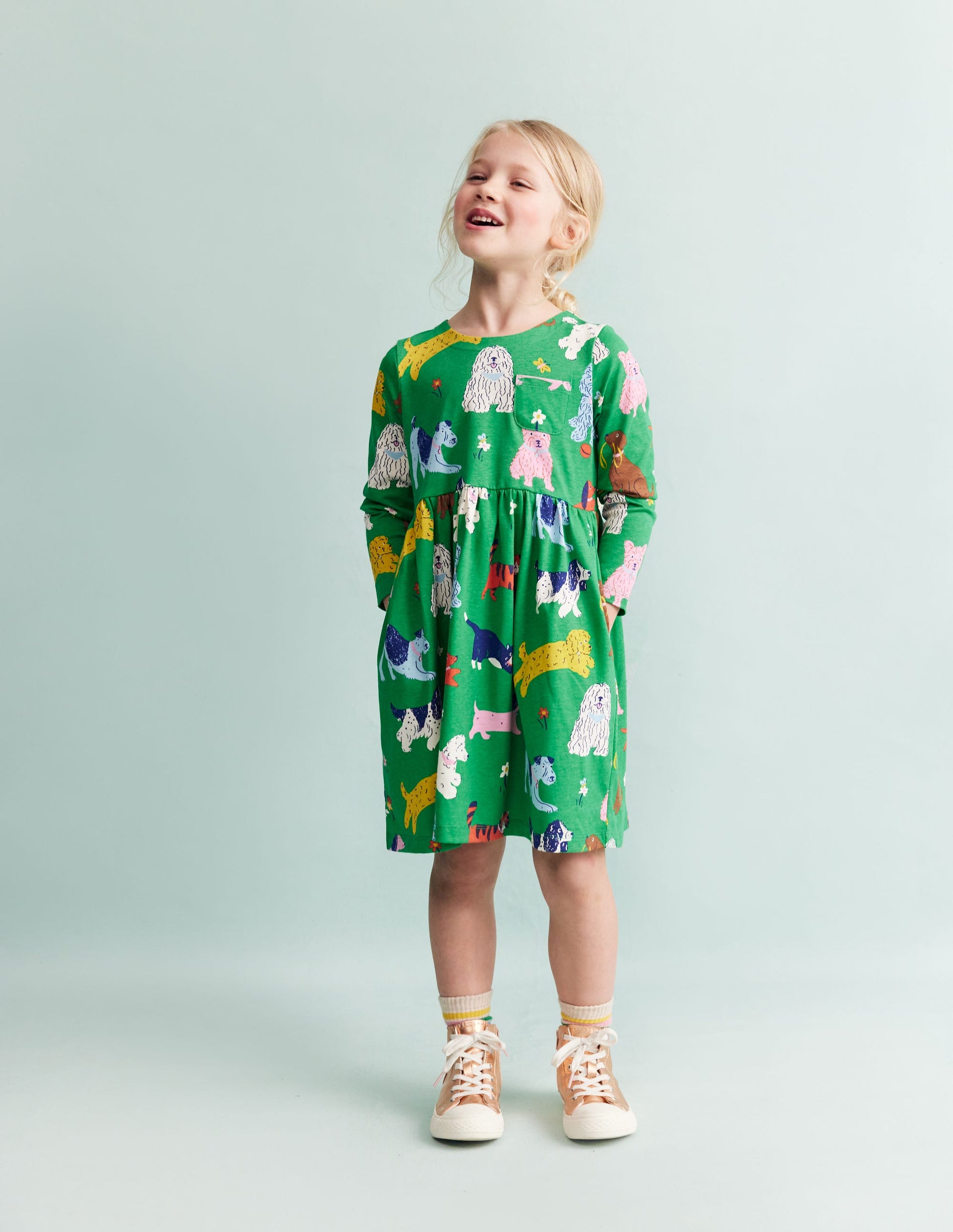 Long-Sleeved Fun Jersey Dress-Green Park Play Pets-1