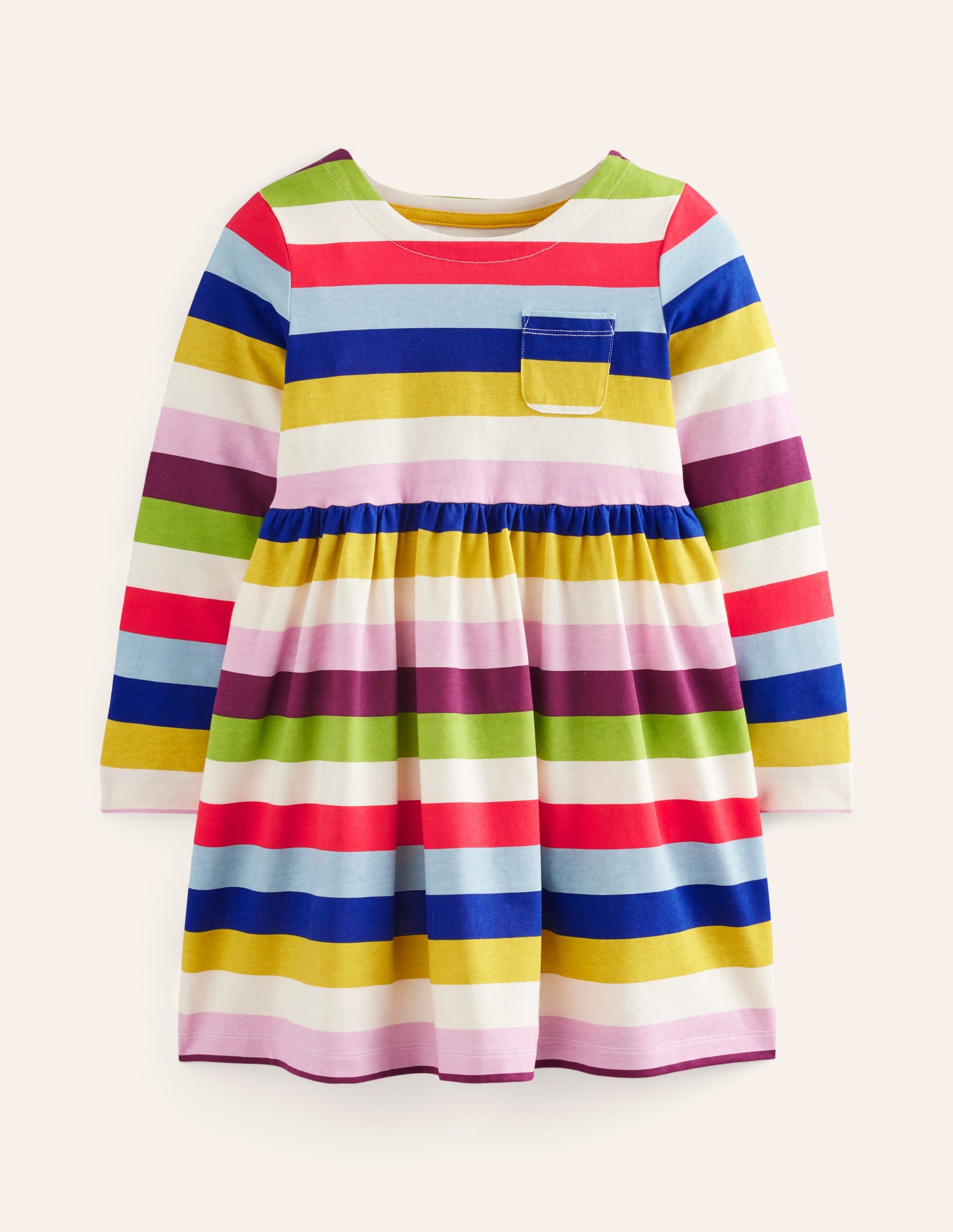 Long-Sleeved Fun Jersey Dress-Rainbow Multi Stripe-1