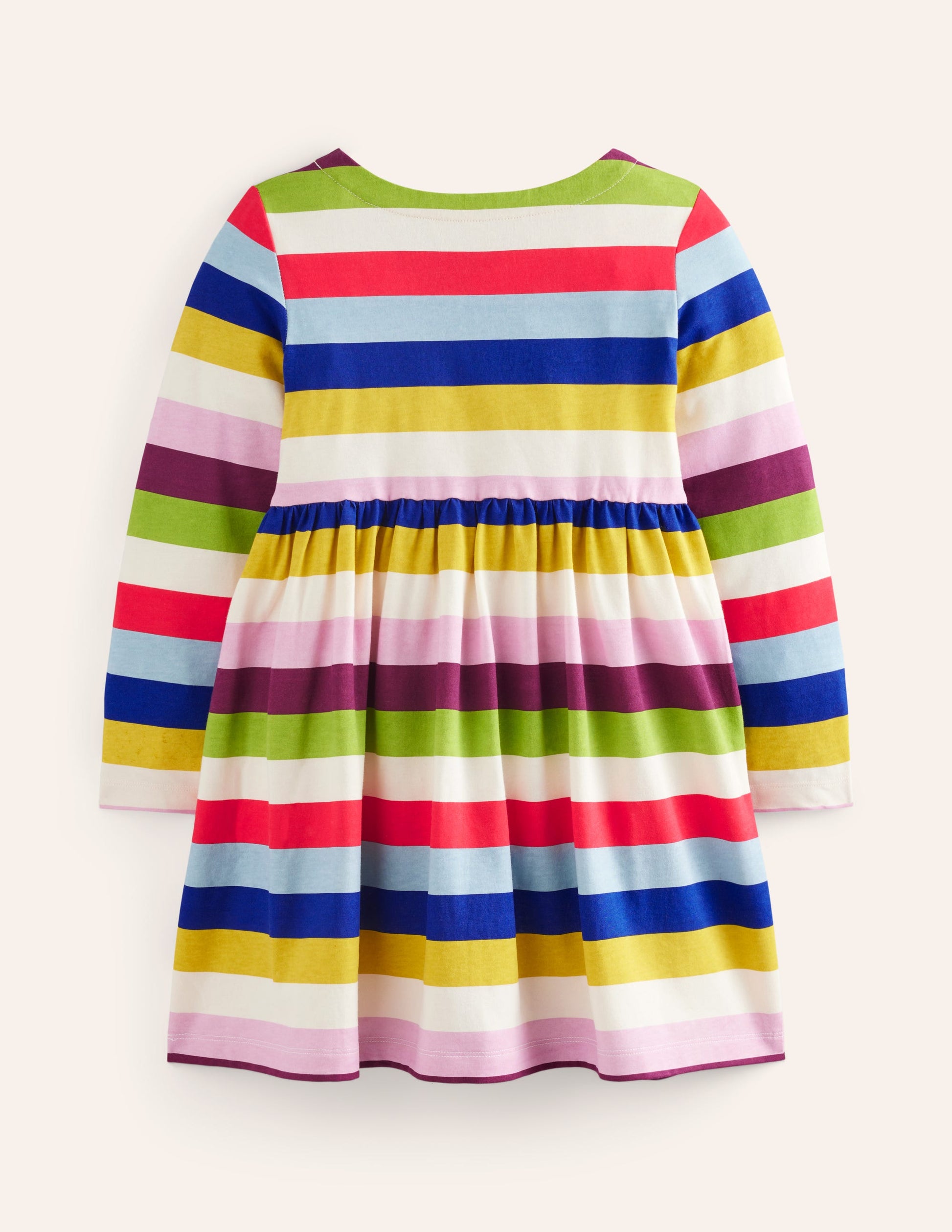 Long-Sleeved Fun Jersey Dress-Rainbow Multi Stripe-2