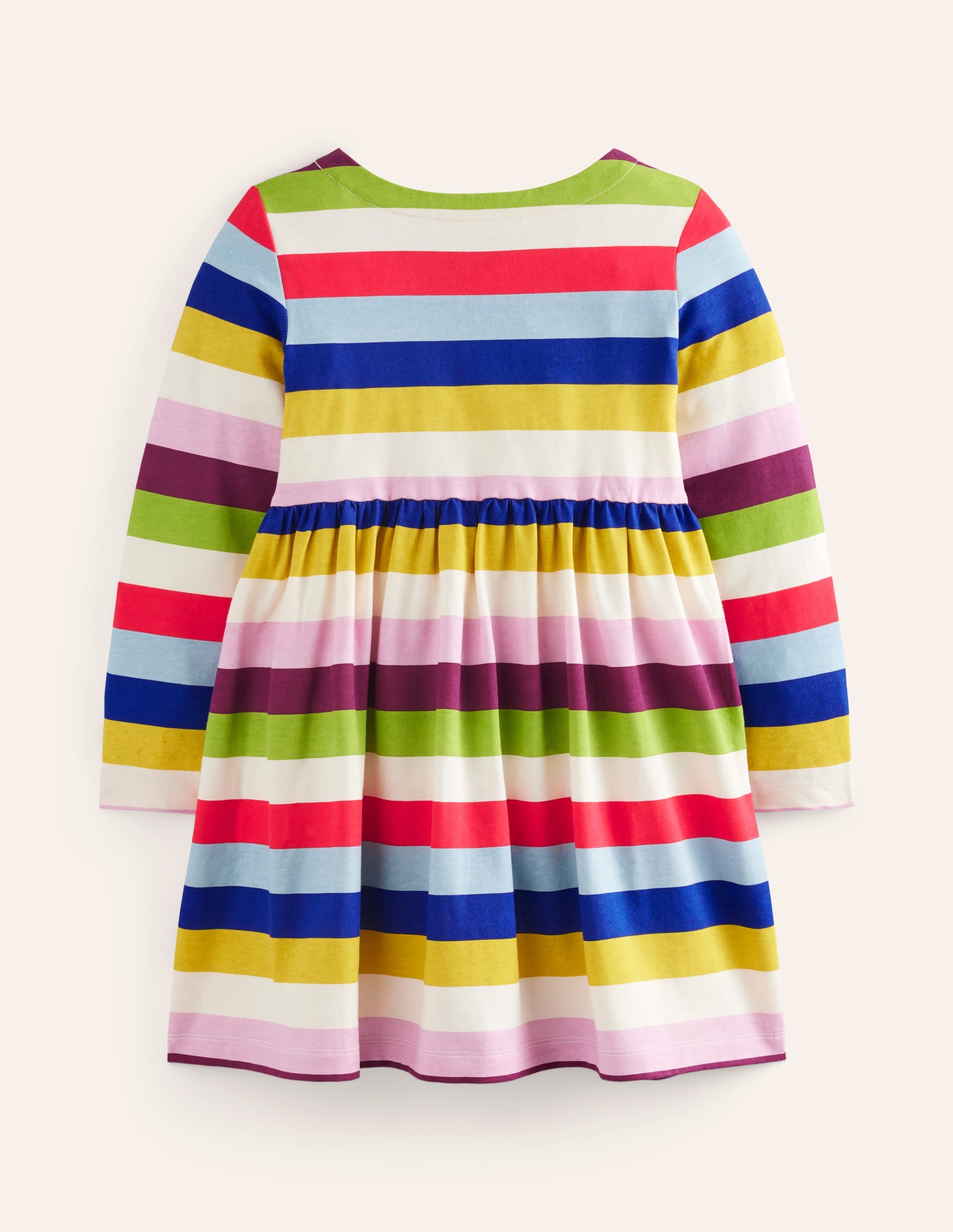 Long-Sleeved Fun Jersey Dress-Rainbow Multi Stripe - Image 2