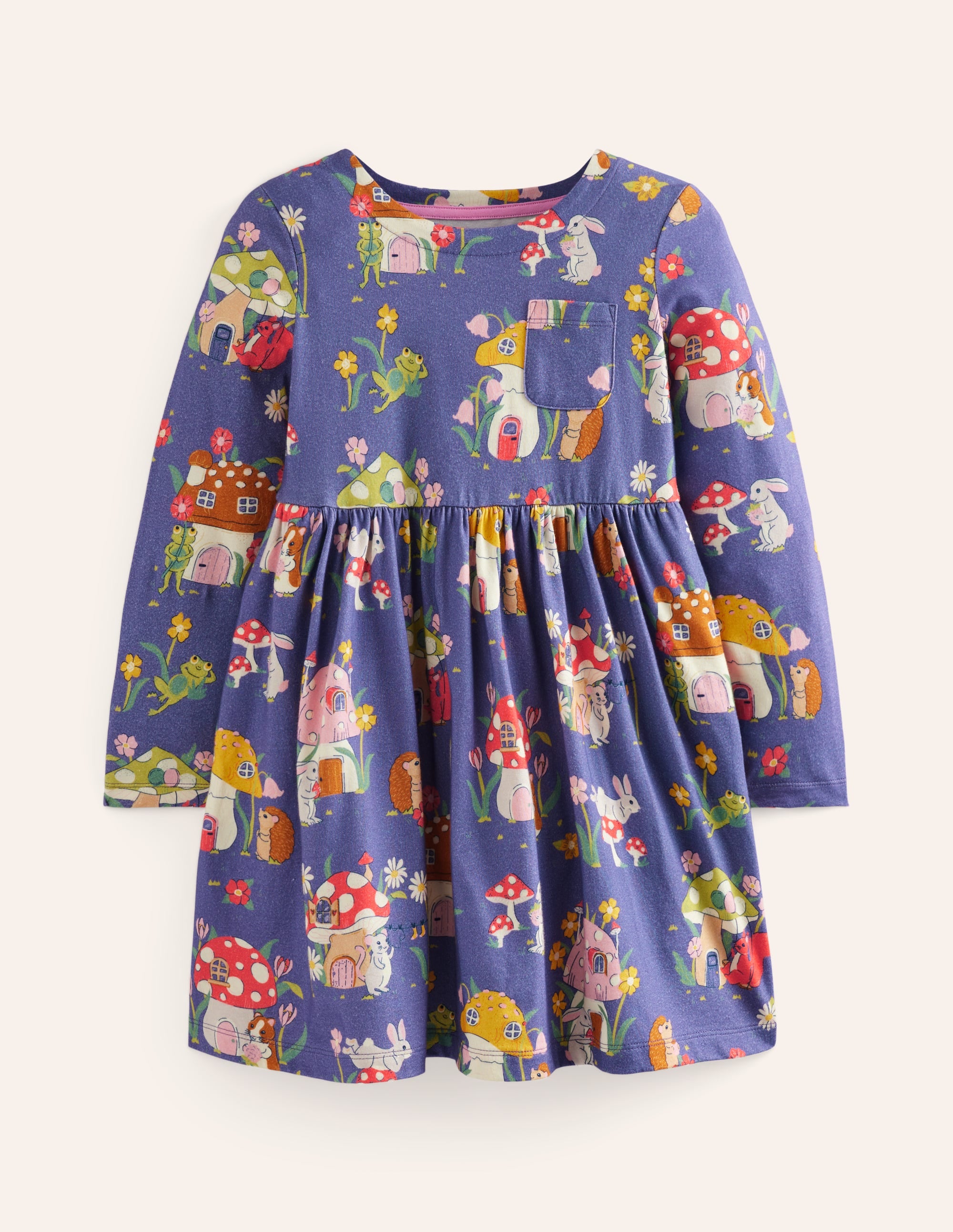 Long-Sleeved Fun Jersey Dress-Starboard Toadstool Village - Image 1