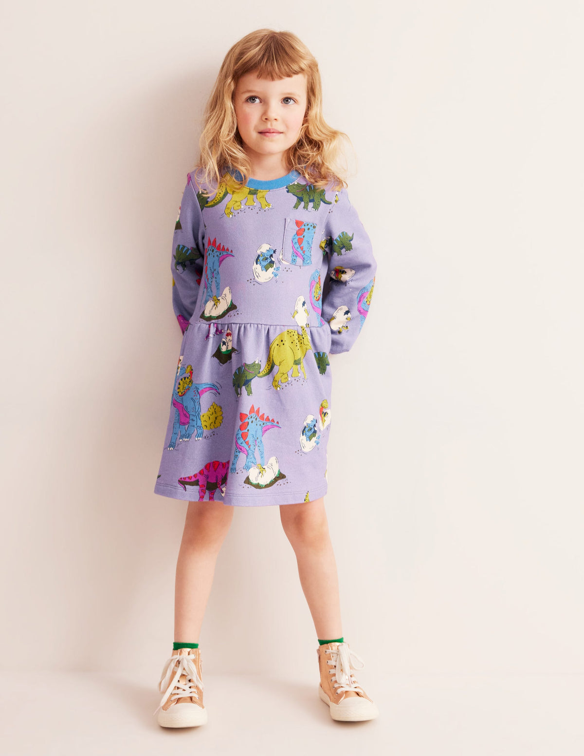 Loopback Sweatshirt Dress-Lilac Dino Family - Image 1
