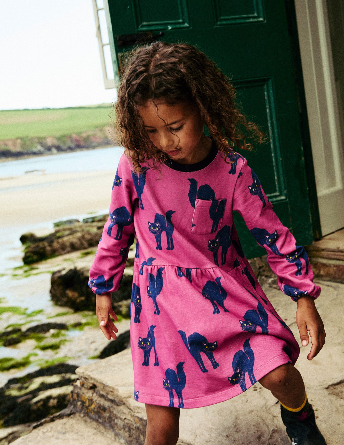 Loopback Sweatshirt Dress-Tickled Pink Cats - Image 4