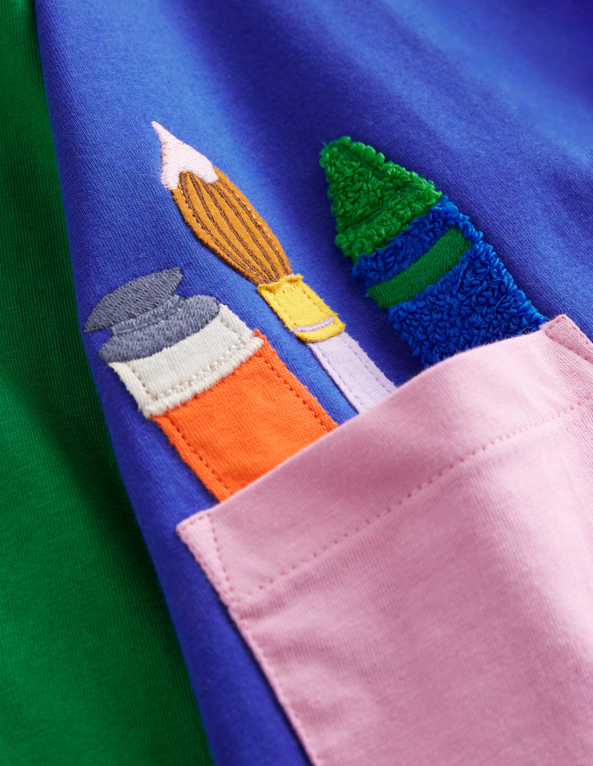 Elsie Big Appliqué Dress-Blue Back to School Pockets - Image 3