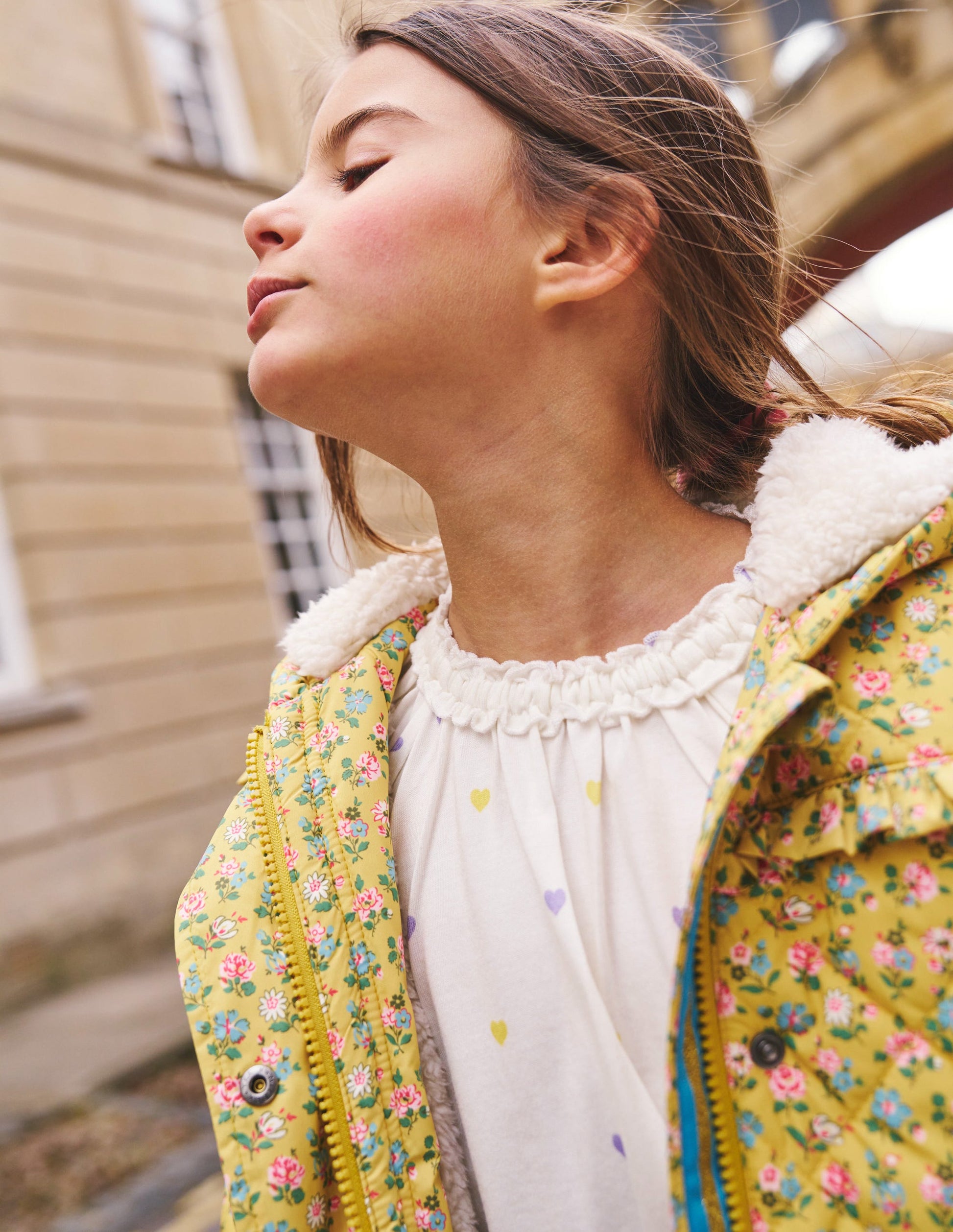Frill Neck Jersey Blouse-Ivory Little Hearts-4