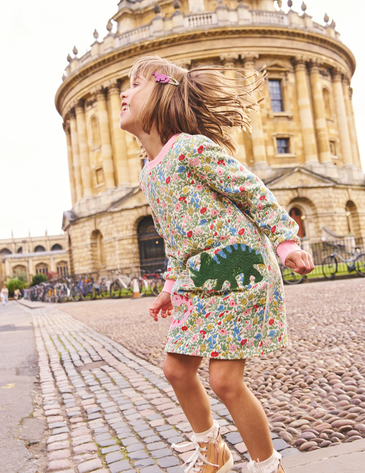 Ida Sweatshirt Appliqué Dress-Multi Meadow Floral Dinosaurs - Image 4