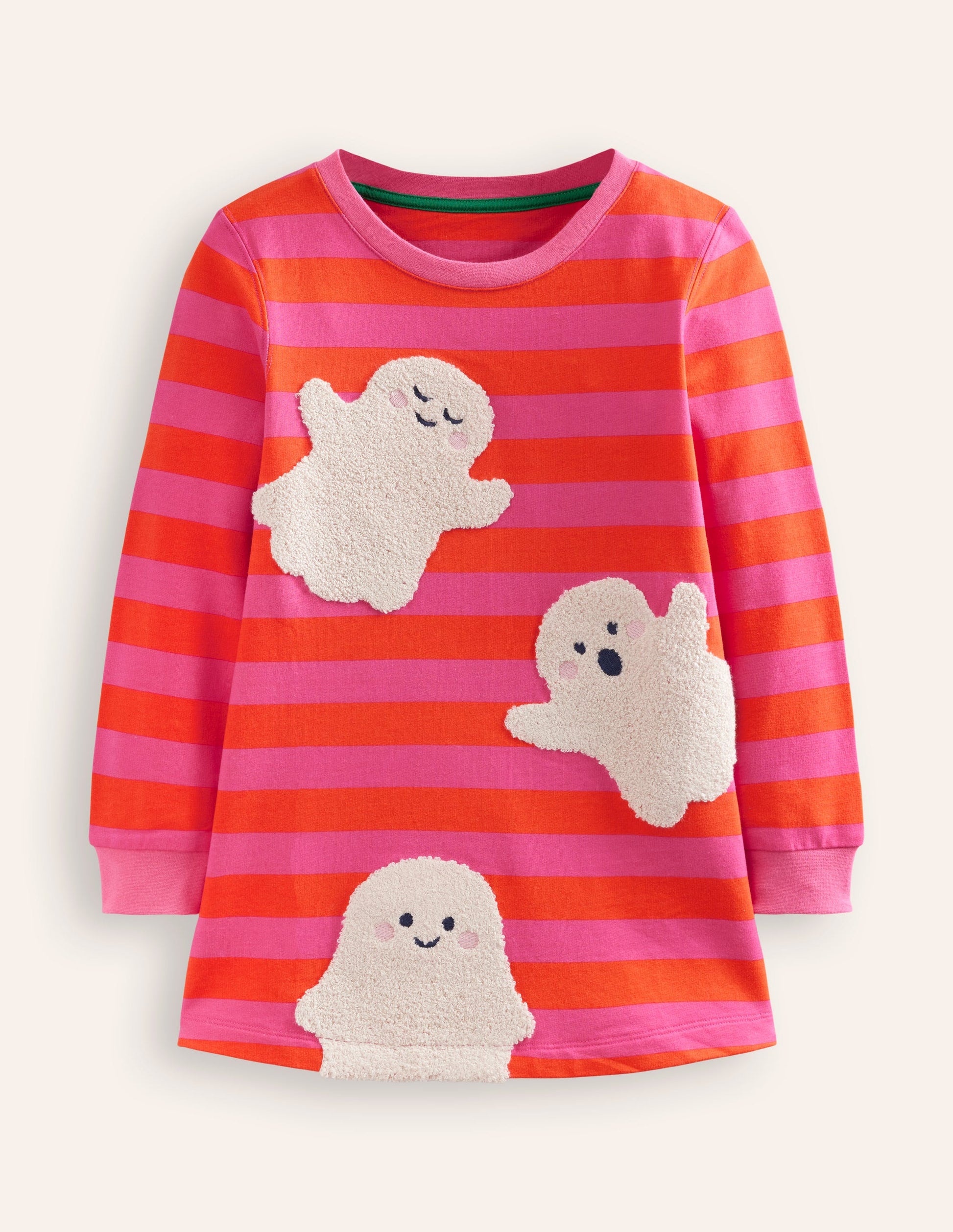 Ida Sweatshirt Appliqué Dress-Bright Pink/Terracotta Ghosts-1
