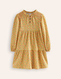 Tiered Jersey Dress-Canary Yellow Ditsy Floral