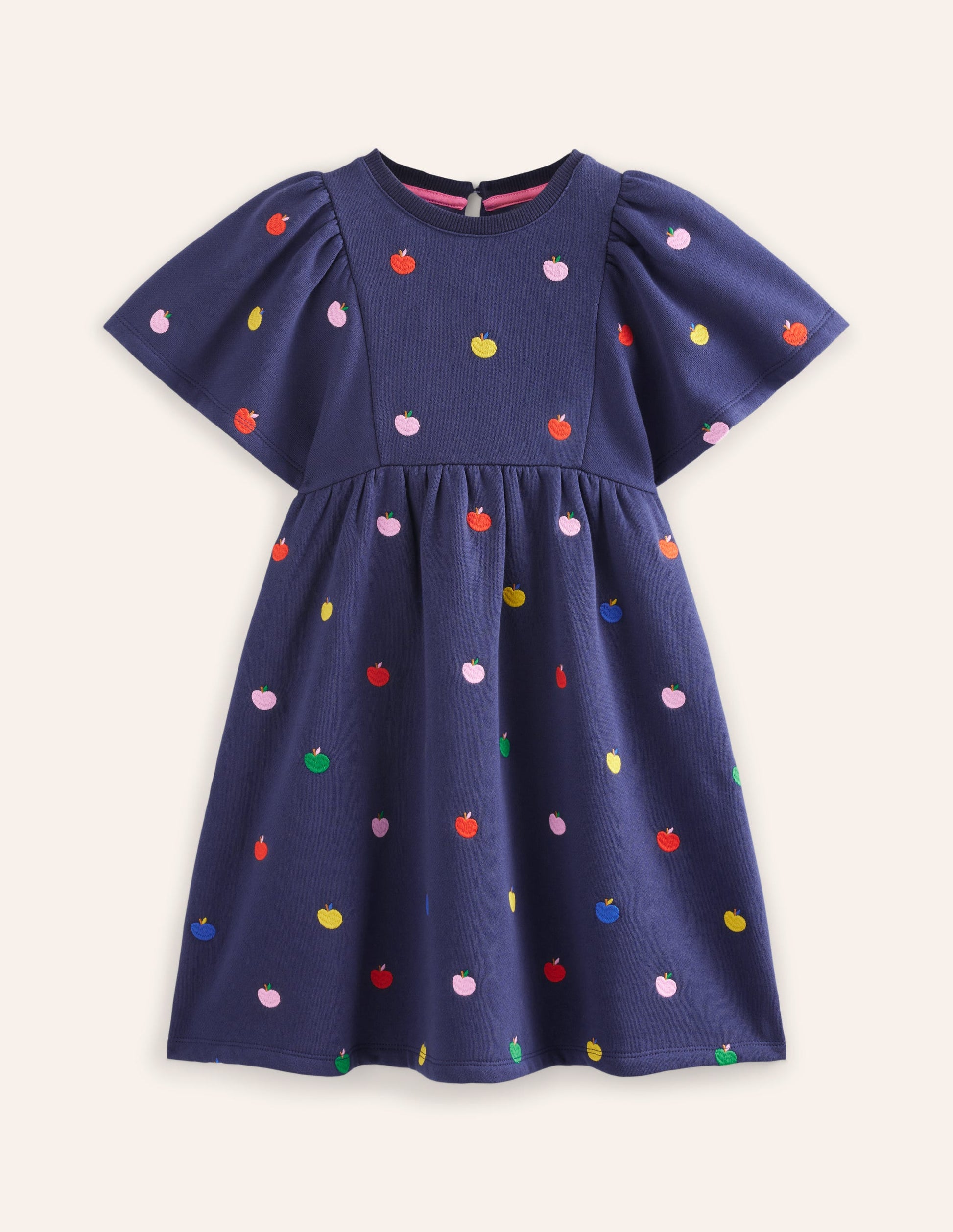 Embroidered Cosy Sweat Dress-College Navy Rainbow Apples-4