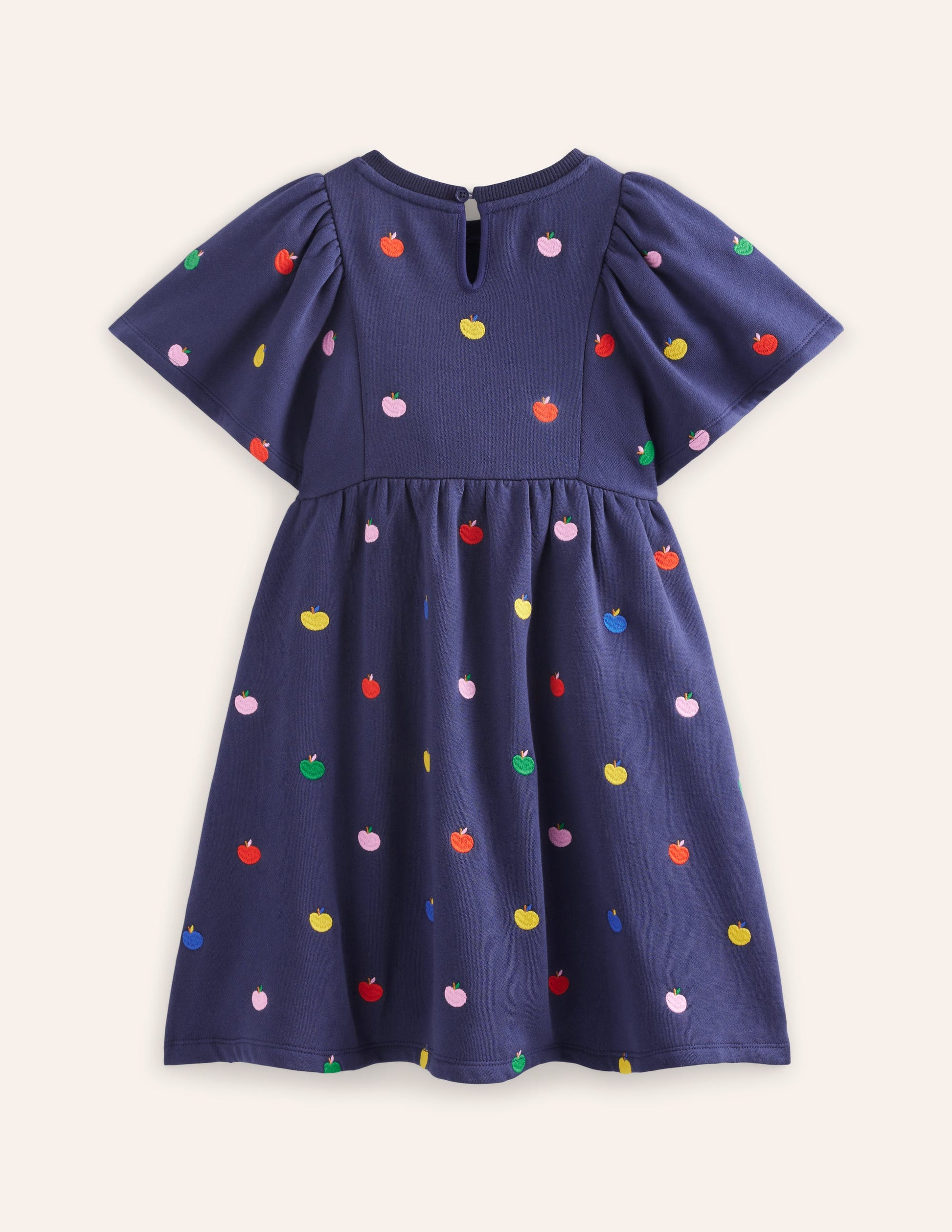 Embroidered Cosy Sweat Dress-College Navy Rainbow Apples-5