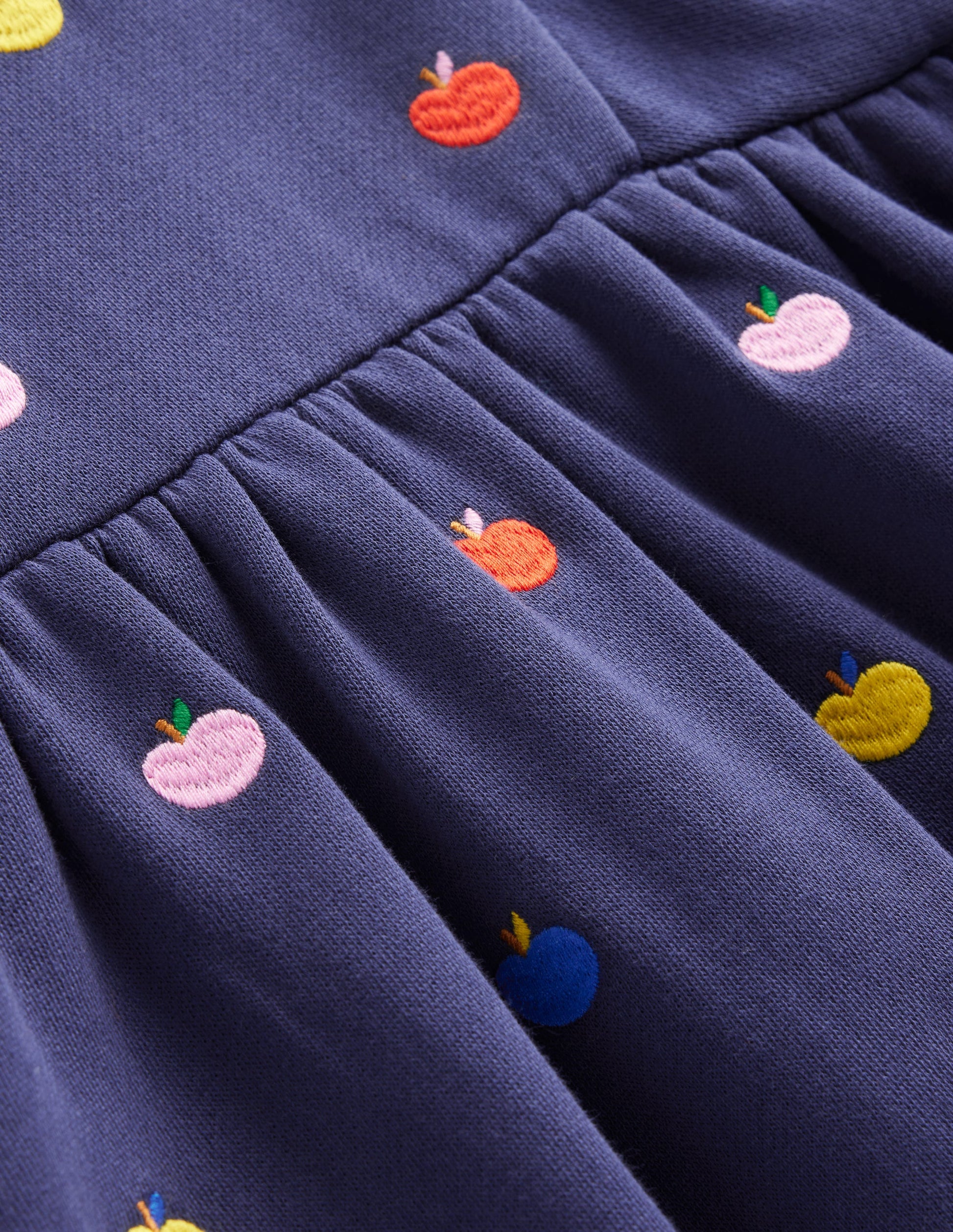 Embroidered Cosy Sweat Dress-College Navy Rainbow Apples-6