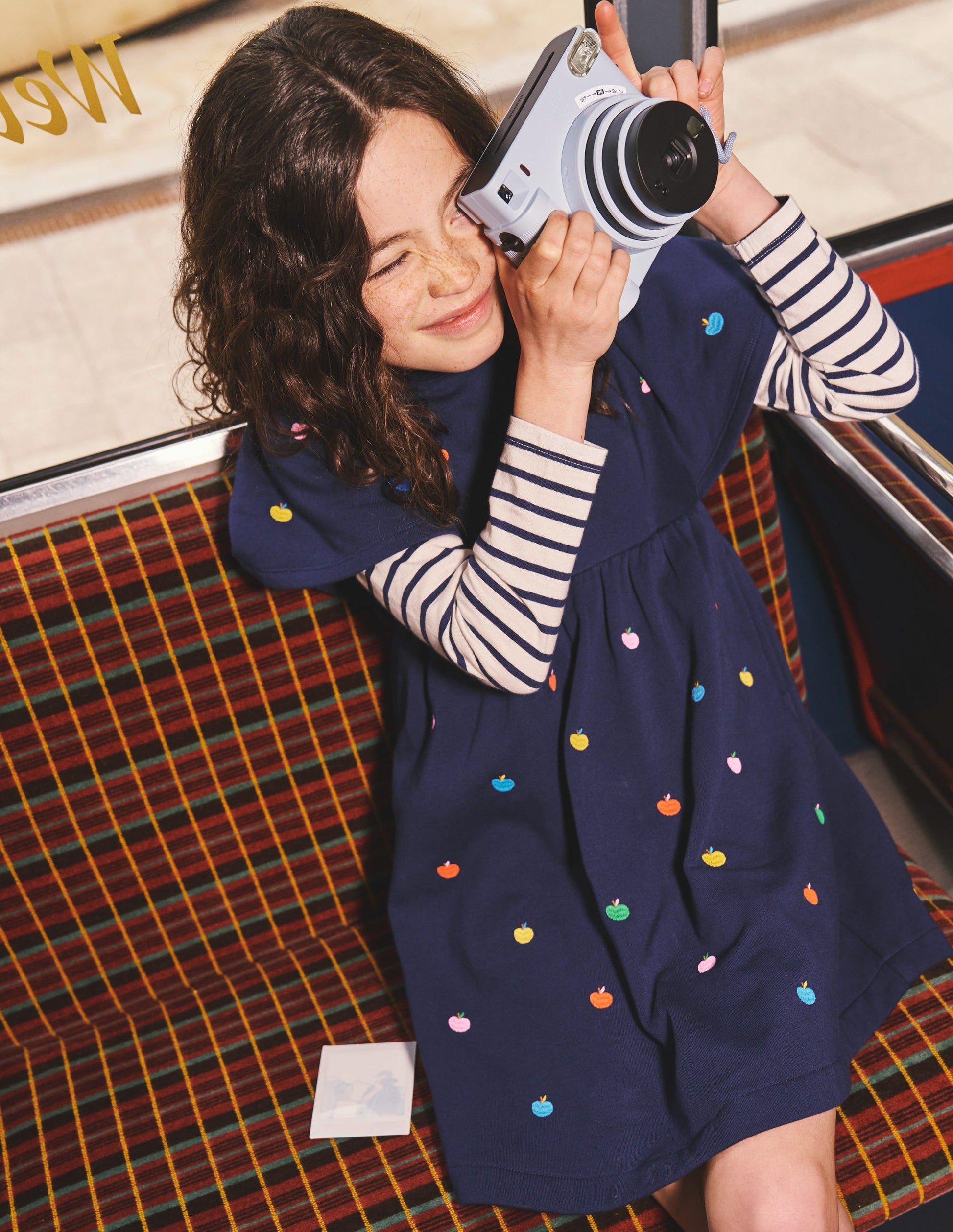 Embroidered Cosy Sweat Dress-College Navy Rainbow Apples-7