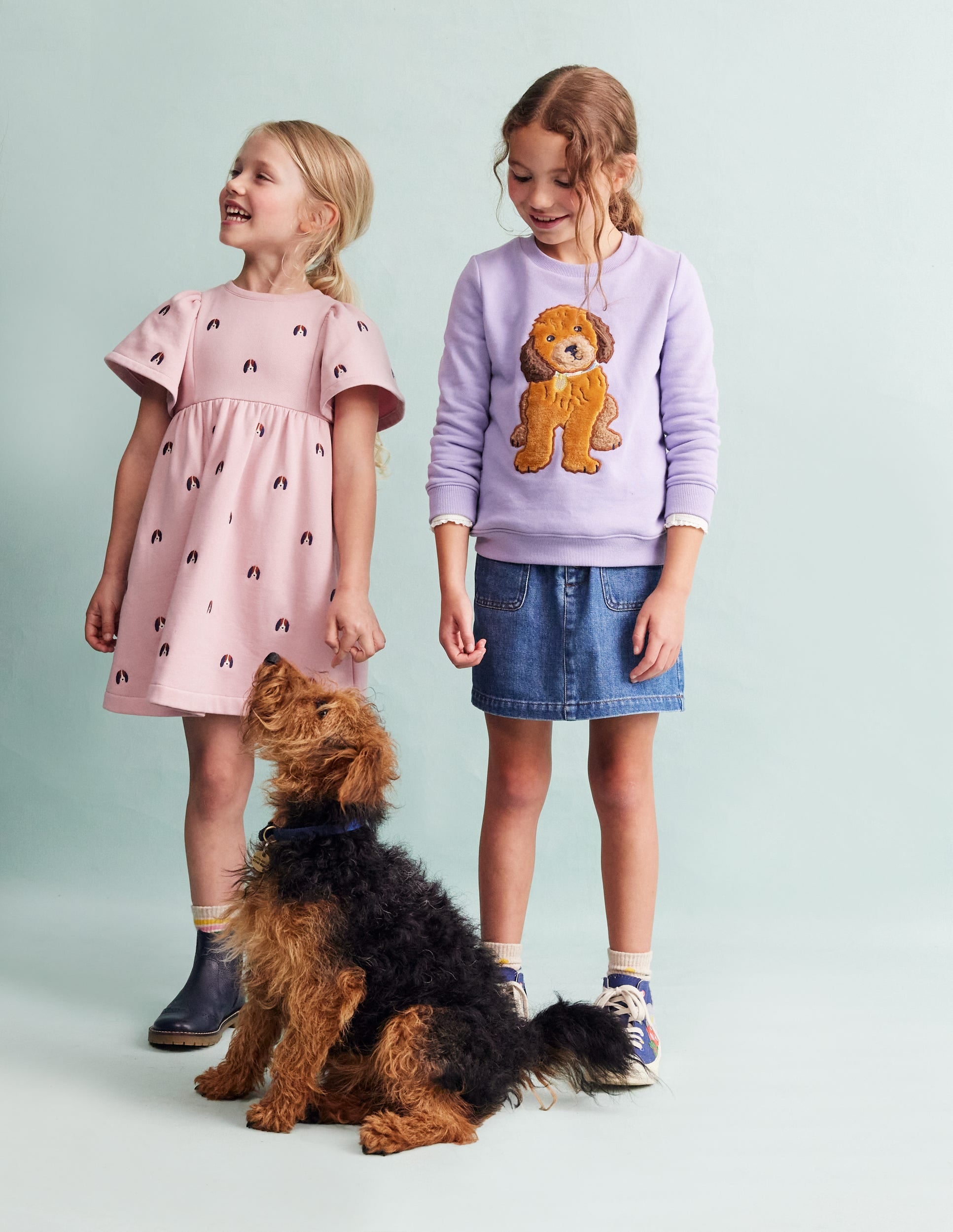 Embroidered Cosy Sweat Dress-Vintage Pink Pups - Image 2