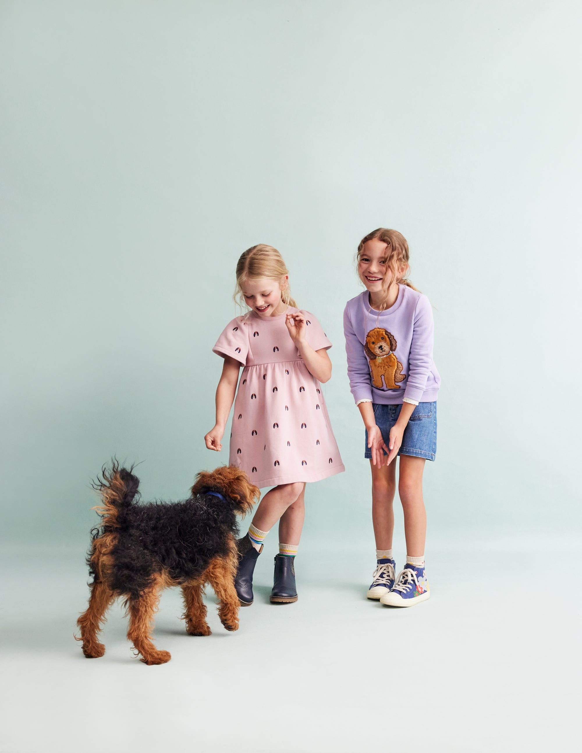 Embroidered Cosy Sweat Dress-Vintage Pink Pups - Image 4