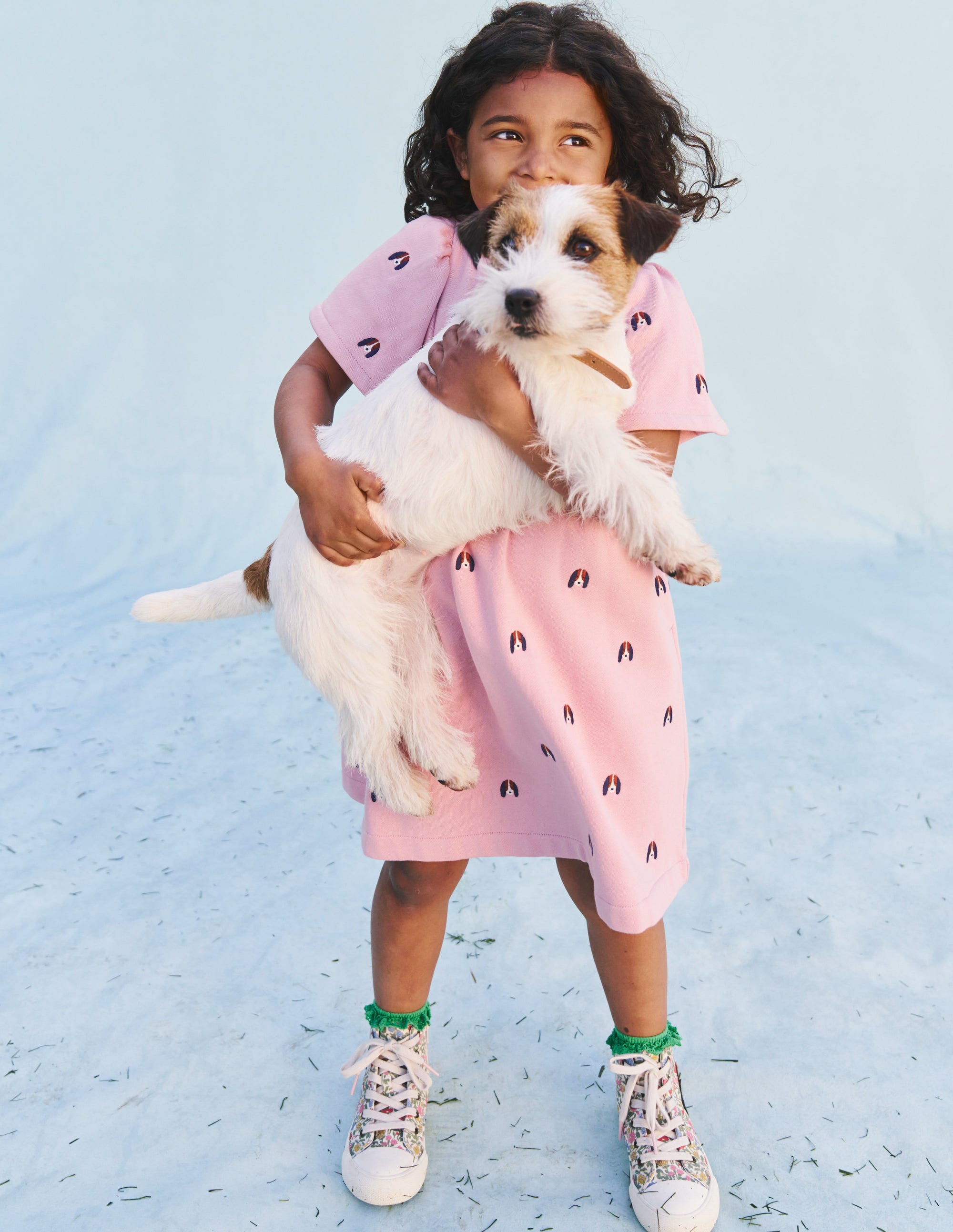 Embroidered Cosy Sweat Dress-Vintage Pink Pups - Image 8