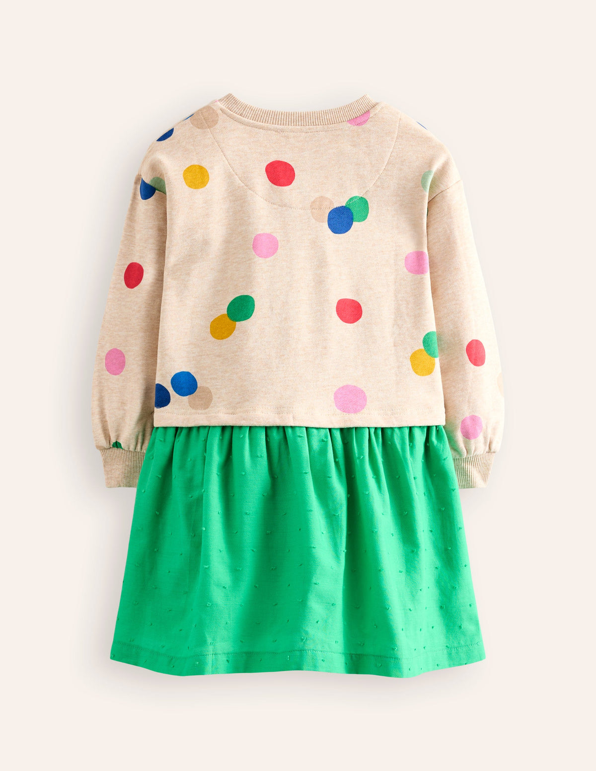 Sweatshirt Woven Mix Dress-Oatmeal Marl Painted Spot-2