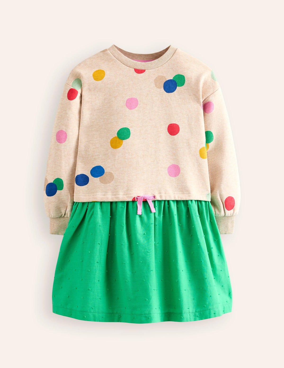 Sweatshirt Woven Mix Dress-Oatmeal Marl Painted Spot - Image 1