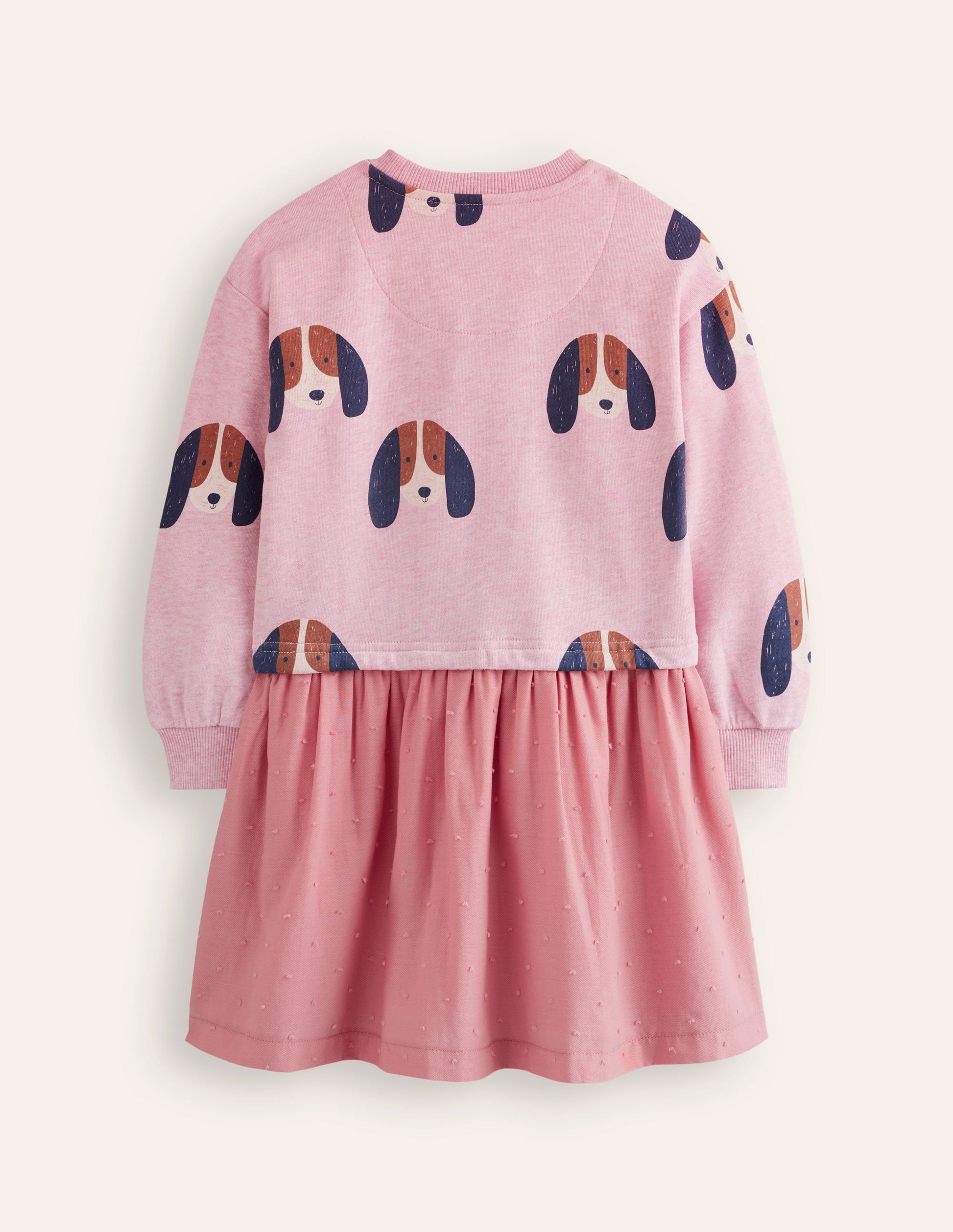 Sweatshirt Woven Mix Dress-Almond Pink Marl Pups-3