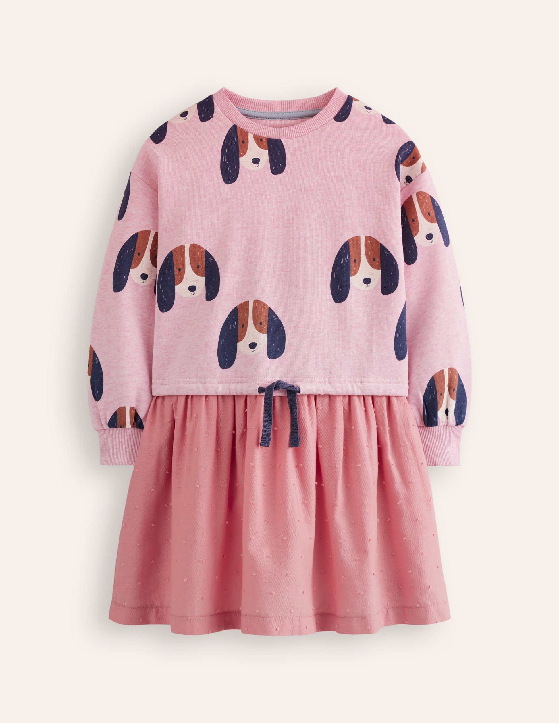 Sweatshirt Woven Mix Dress-Almond Pink Marl Pups-2