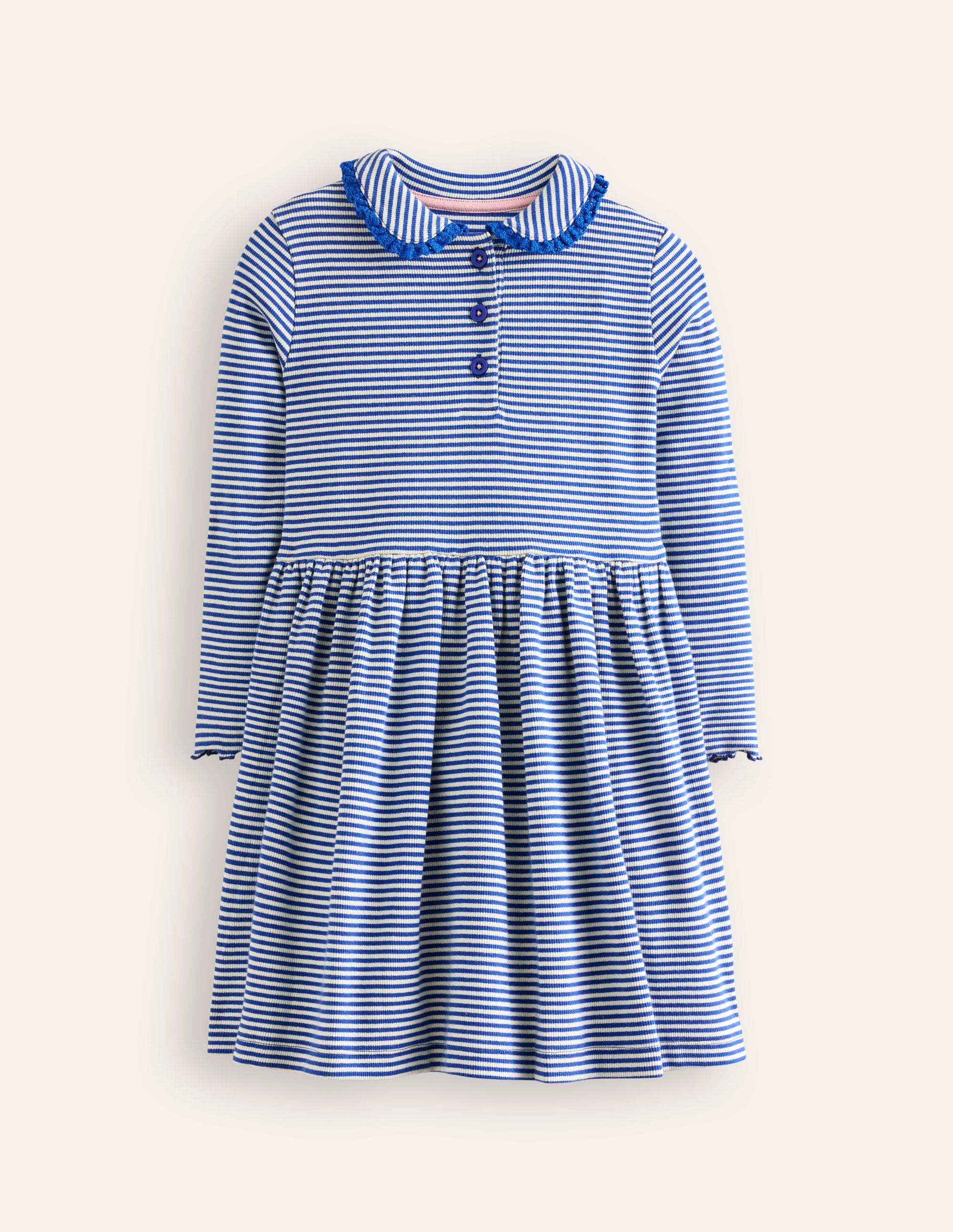 Collared Rib Twirly Dress-Bluejay/ Ivory Stripe-1