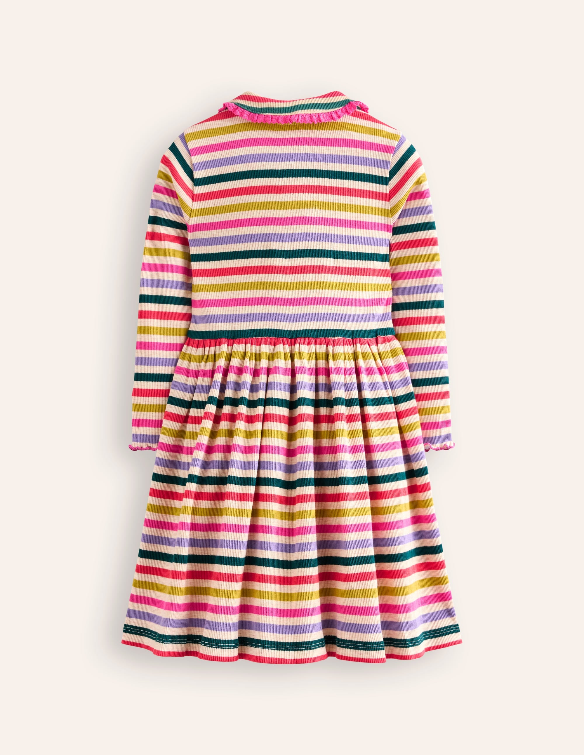 Collared Rib Twirly Dress-Oatmeal Melange Multi Stripe - Image 2