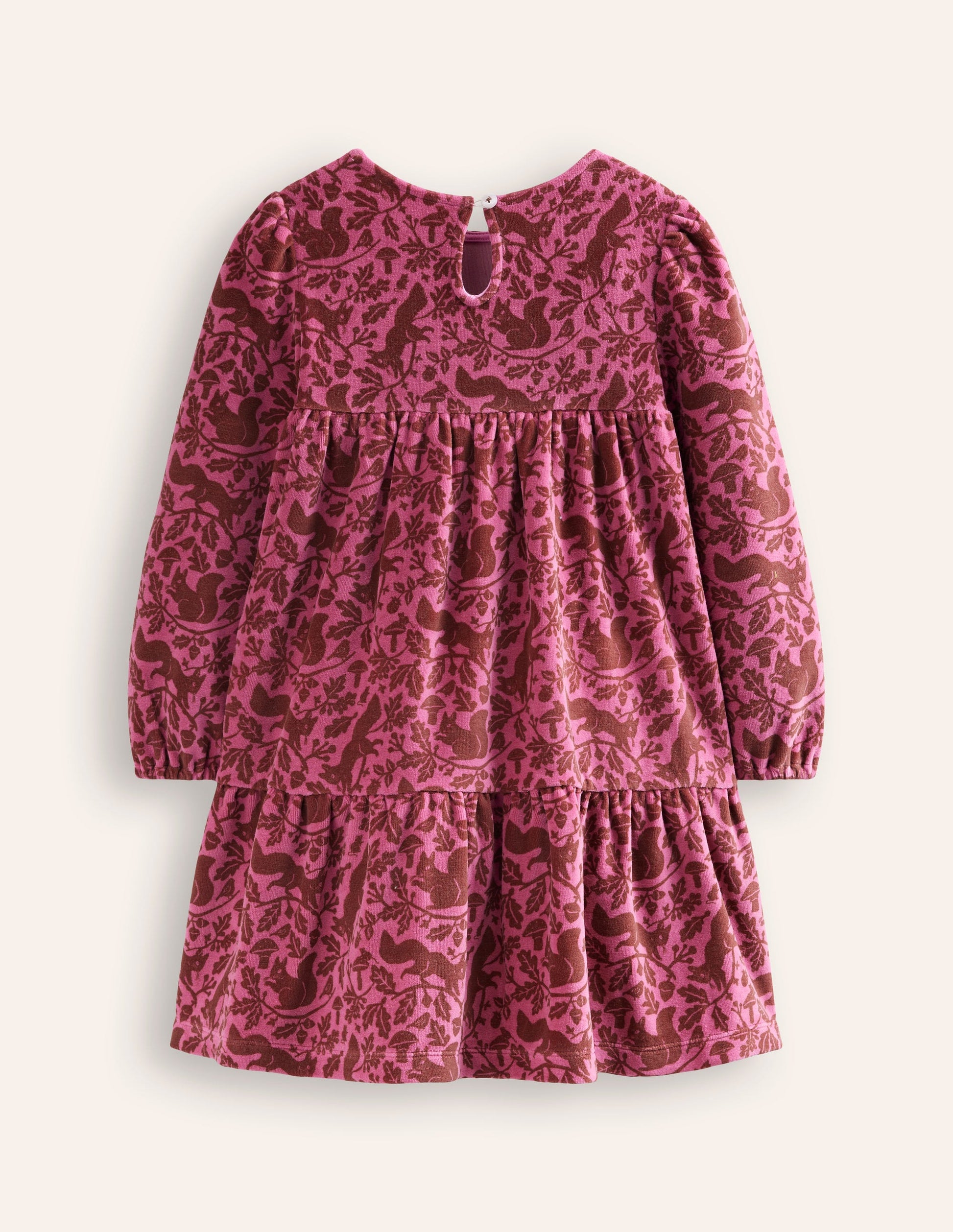 Tiered Velour Dress-Teacup Pink Woodland Squirrel-2