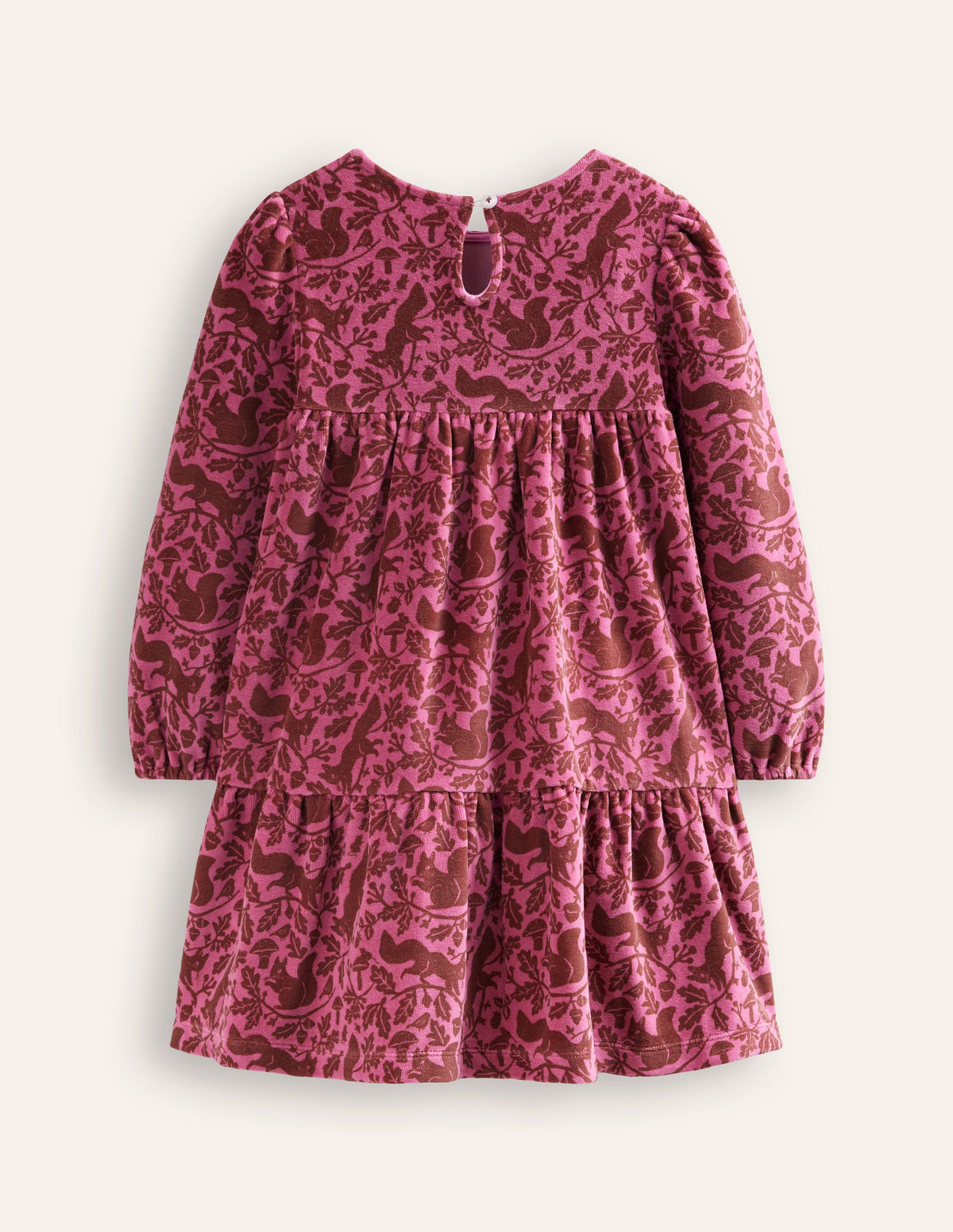 Tiered Velour Dress-Teacup Pink Woodland Squirrel - Image 2