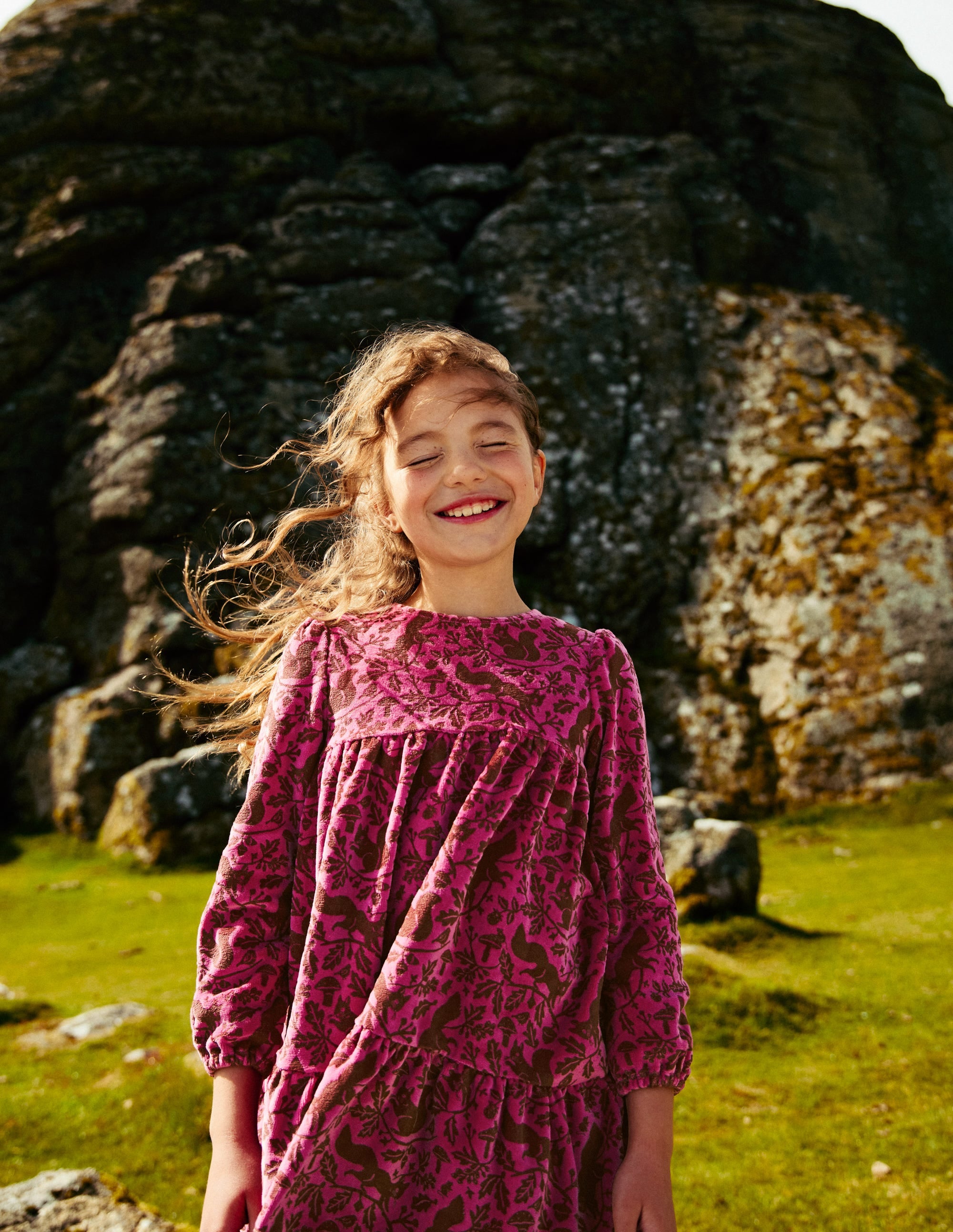 Tiered Velour Dress-Teacup Pink Woodland Squirrel - Image 4