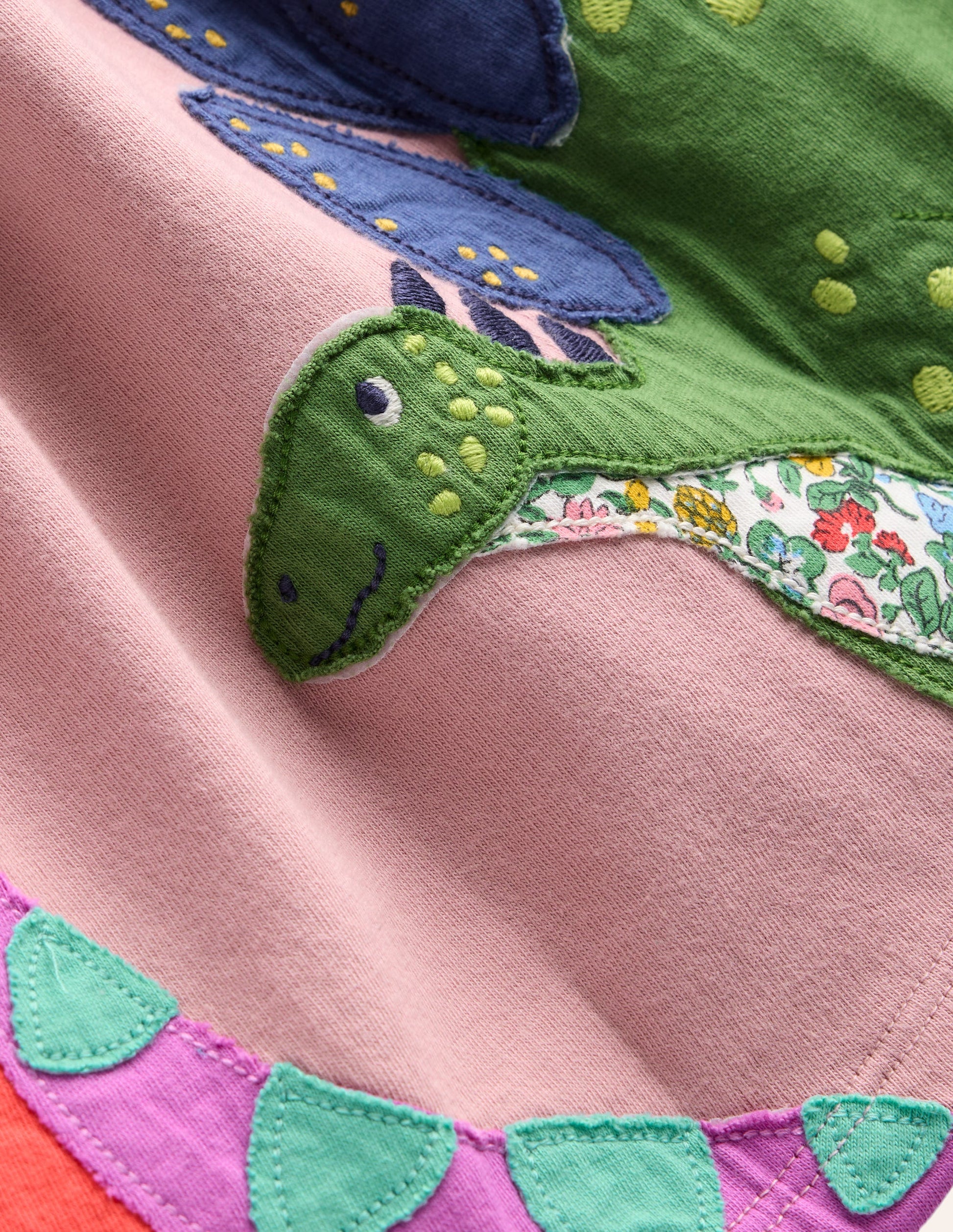 Appliqué Hem Jersey Dress-Vintage Pink Dinosaurs-3
