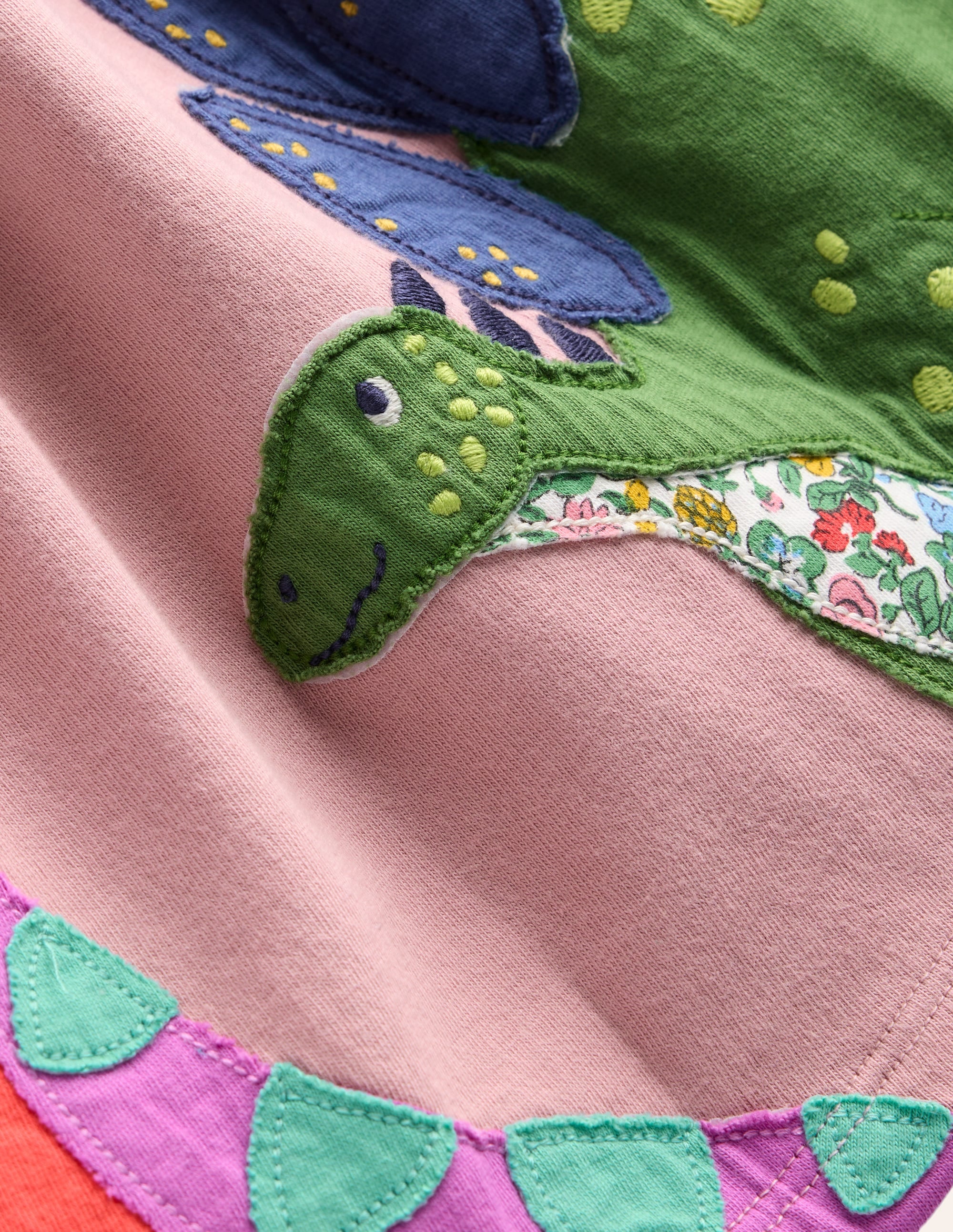 Appliqué Hem Jersey Dress-Vintage Pink Dinosaurs - Image 3