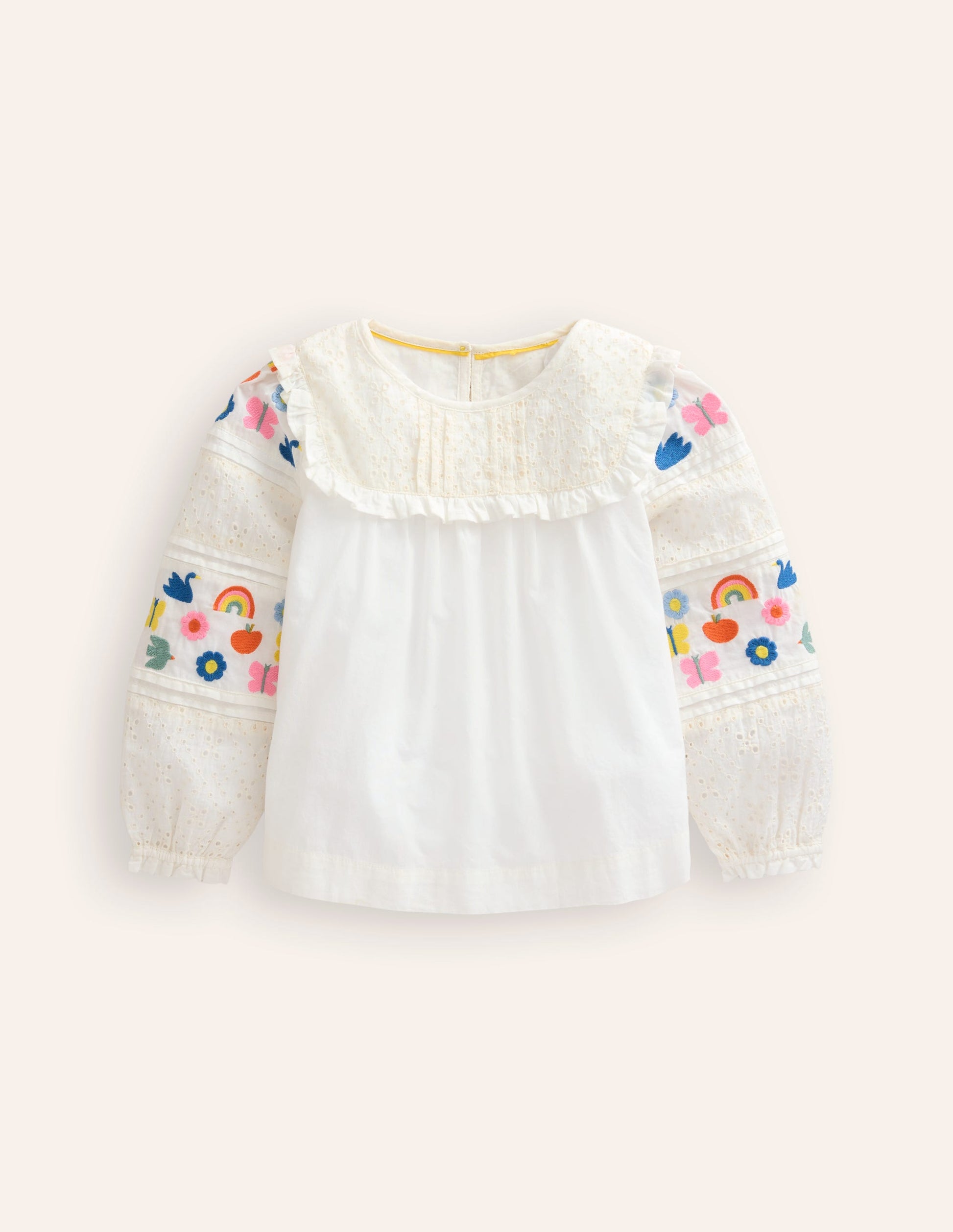 Embroidered Broderie Top-Vanilla White-2