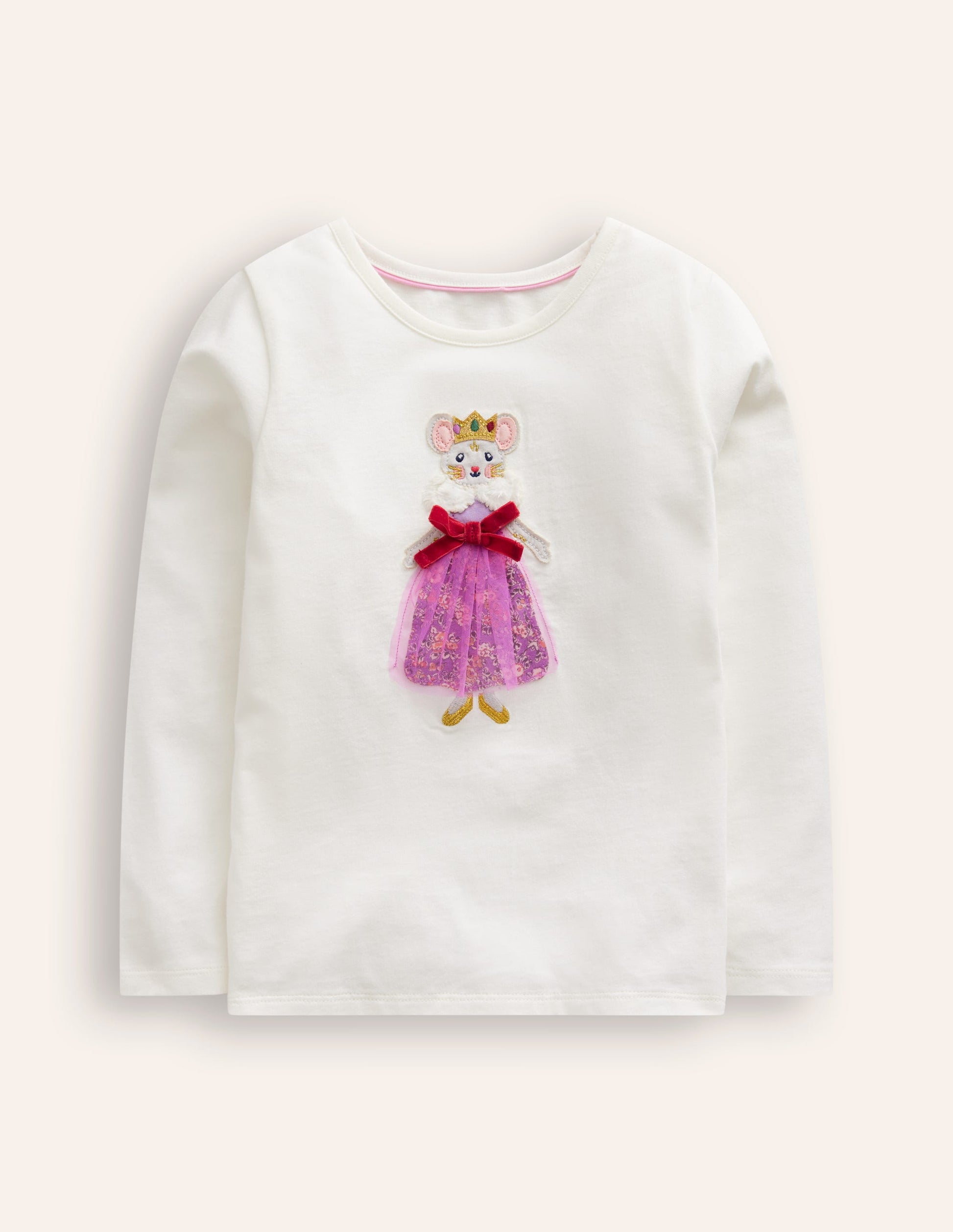 Appliqué Long Sleeve Top-Ivory Queen Mouse-1