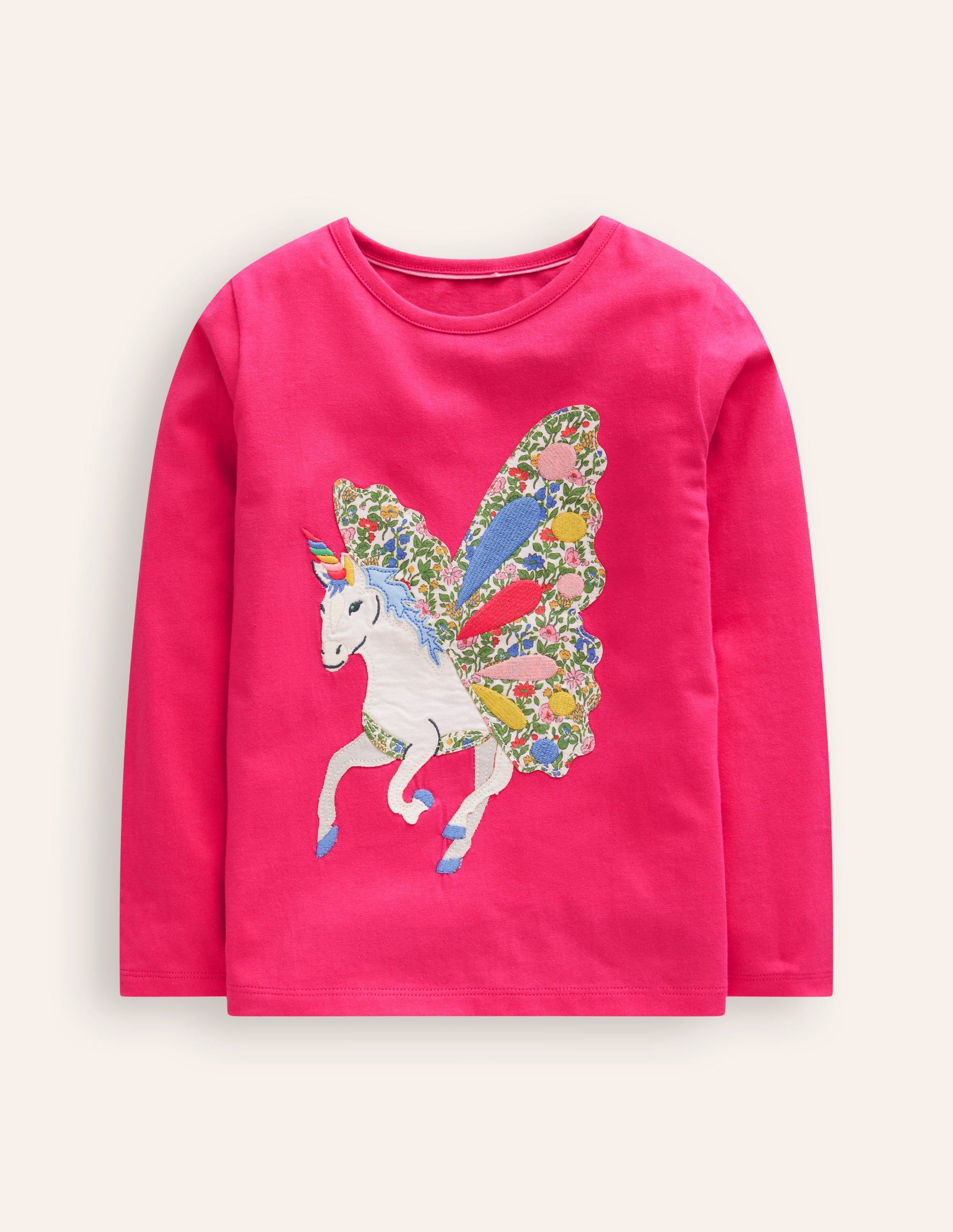 Appliqué Long Sleeve Top-Rose Pink Unicorn-1
