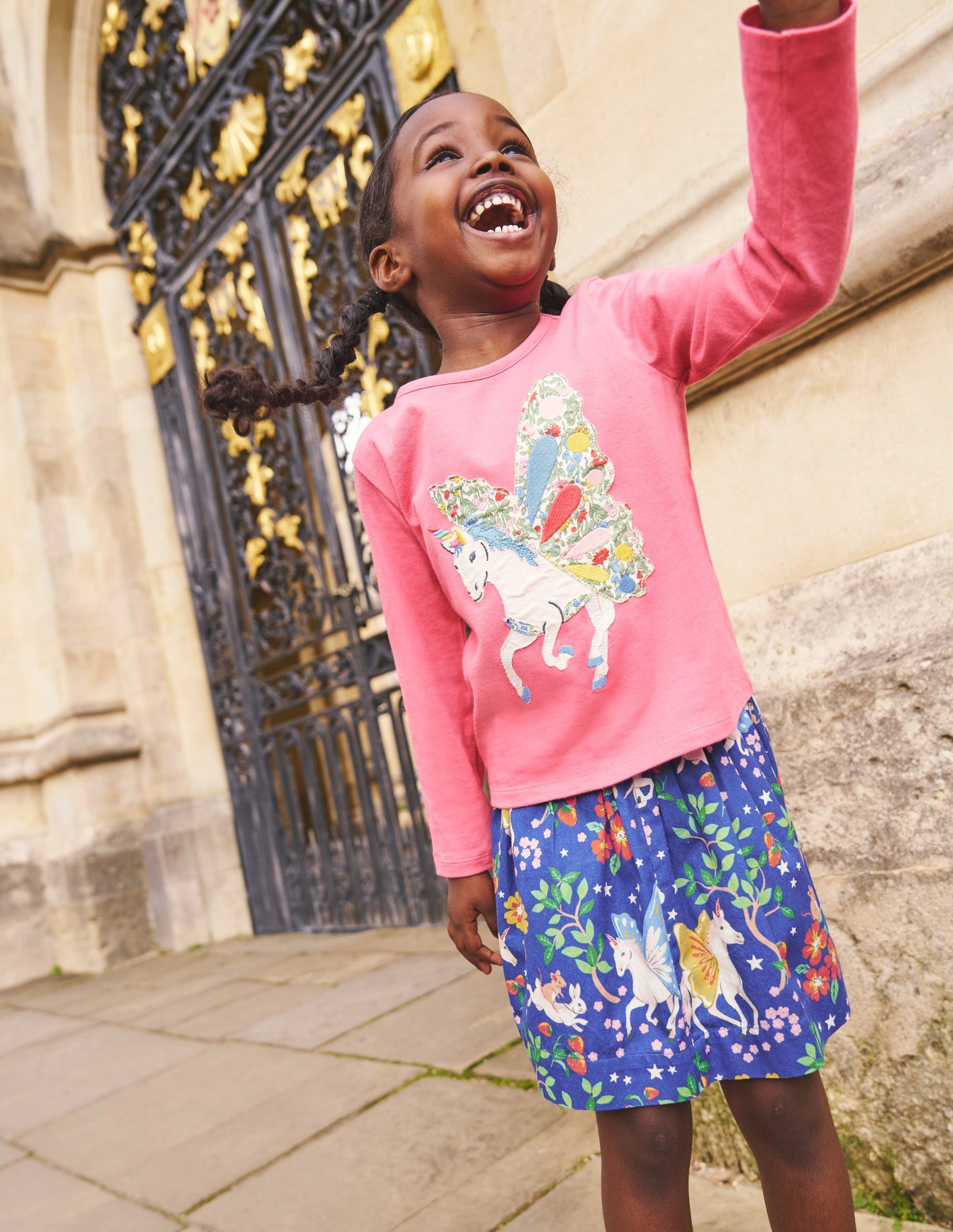 Appliqué Long Sleeve Top-Rose Pink Unicorn-4