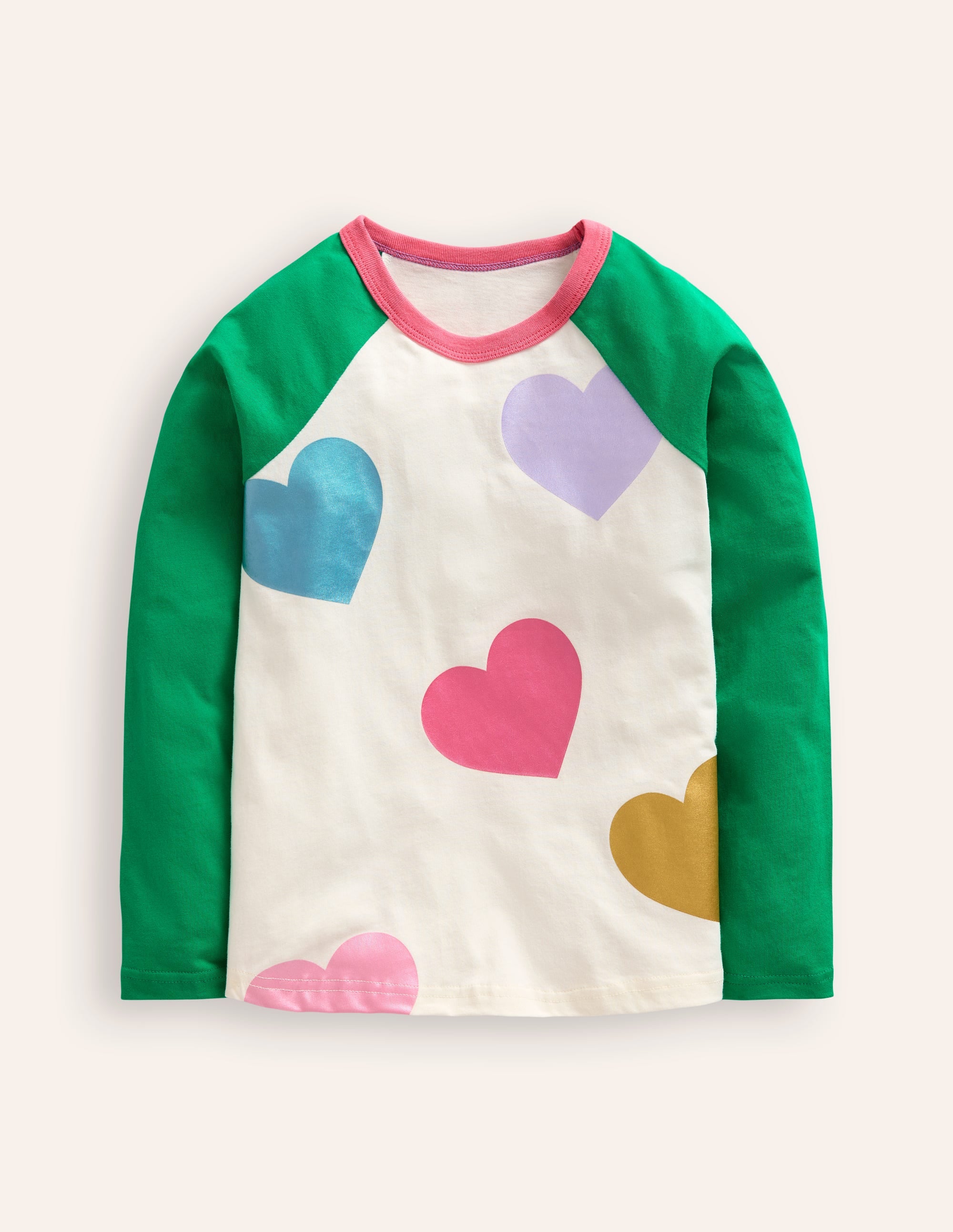 Colourblock Raglan T-shirt-Topaz Green Multi Hearts - Image 1