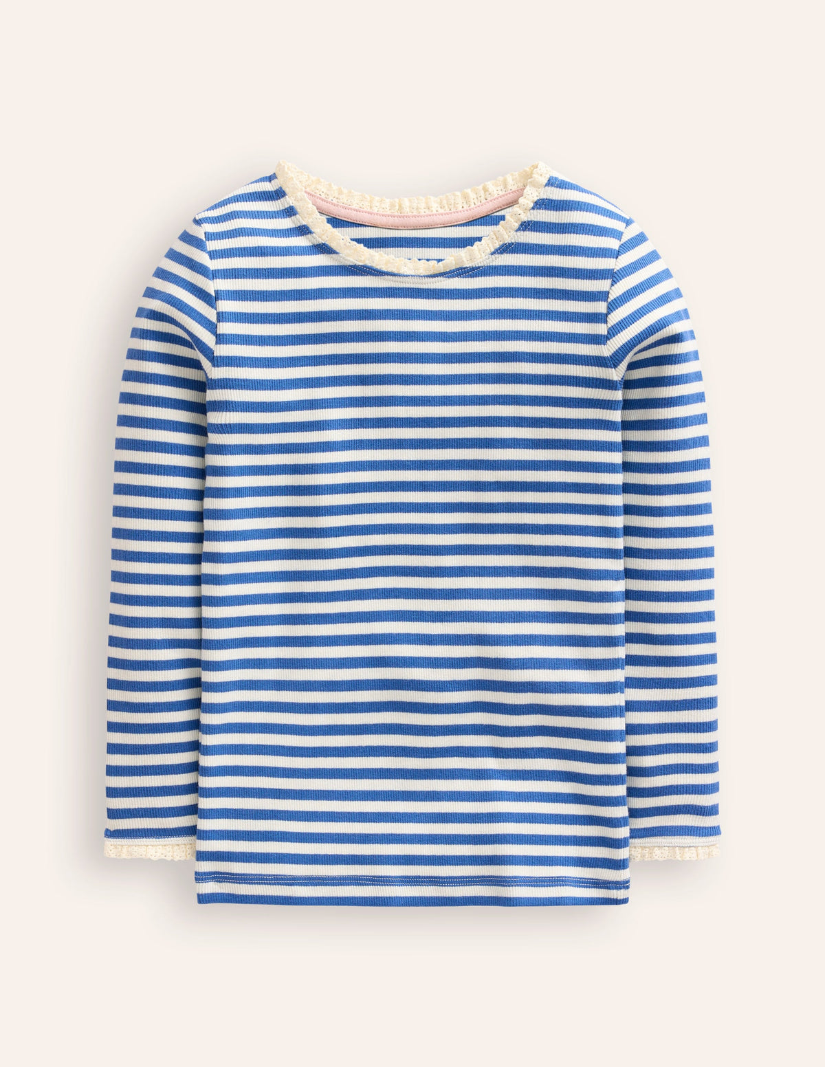 Ribbed Long Sleeve T-shirt-Bluejay/ Ivory-1