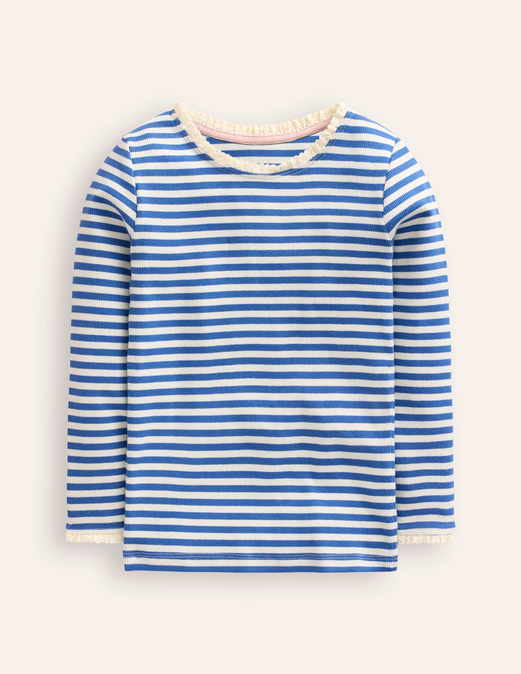 Ribbed Long Sleeve T-shirt-Bluejay/ Ivory - Image 1