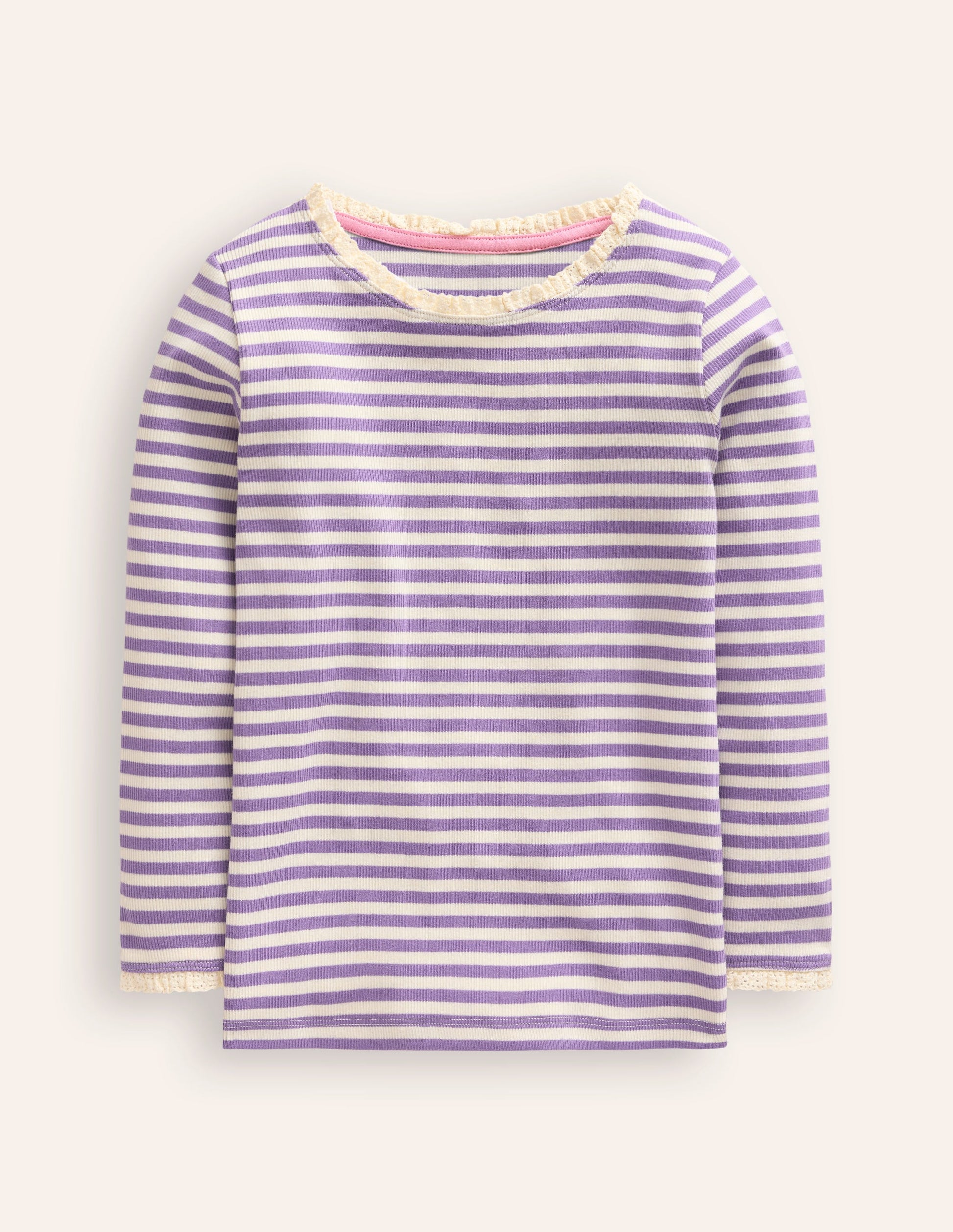 Ribbed Long Sleeve T-shirt-Aster Purple/ Ivory-1