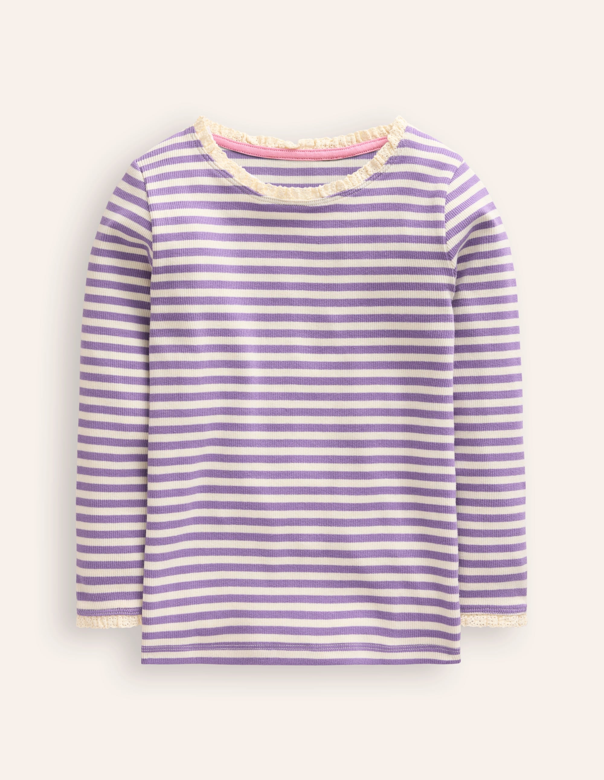 Ribbed Long Sleeve T-shirt-Aster Purple/ Ivory - Image 1