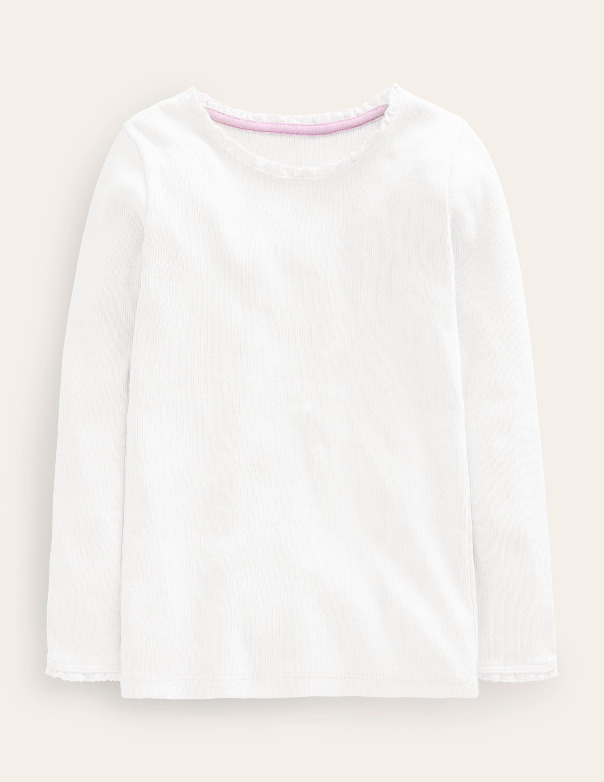 Ribbed Long Sleeve T-shirt-White - Image 1